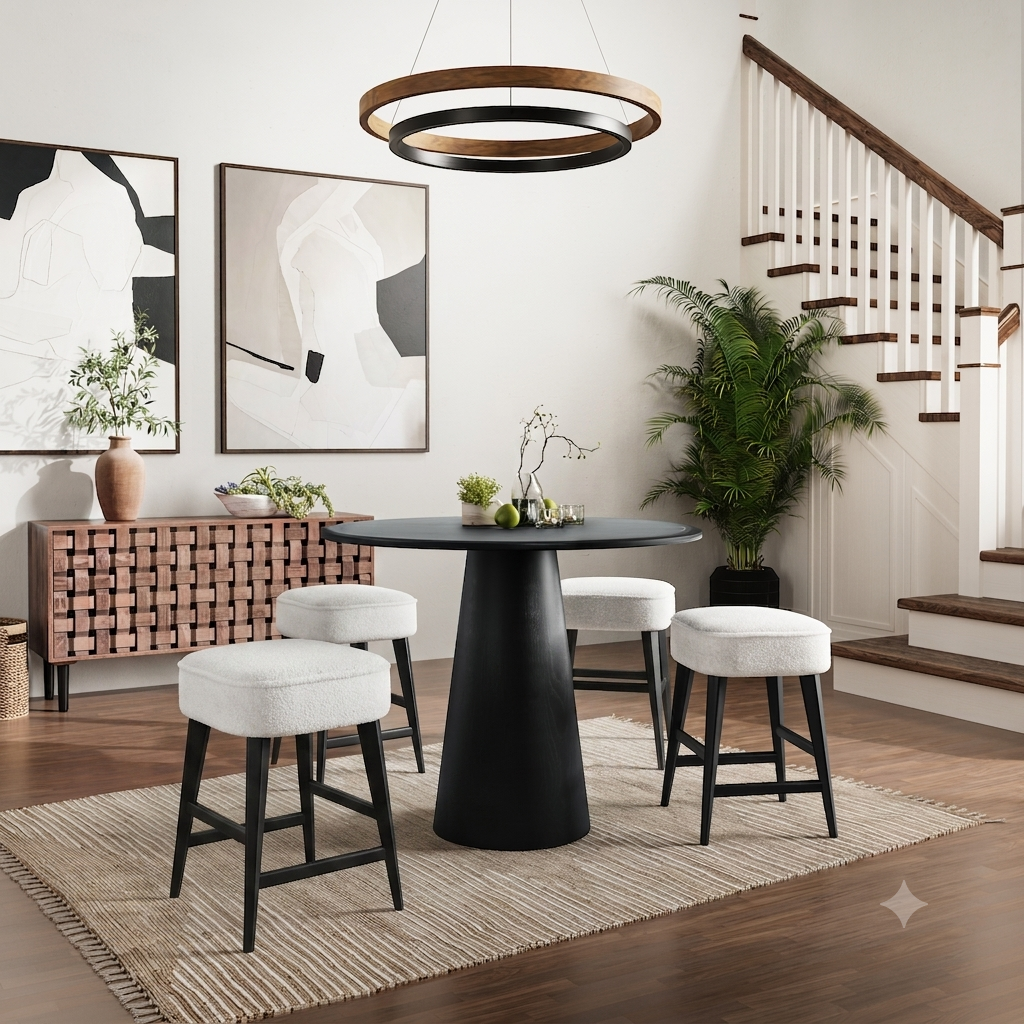 Nash Black Counter Table w/ 4 Wes Backless Stools - Ornate Home