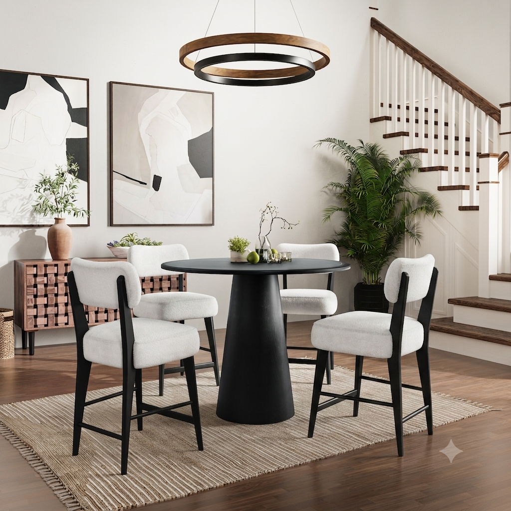 Nash Black Counter Table w/ 4 Wes Stools - Ornate Home