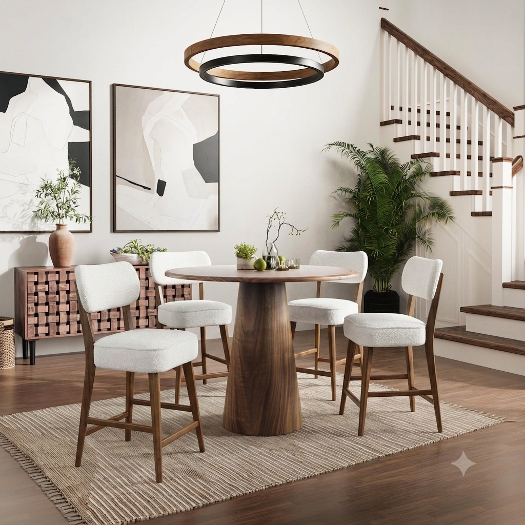 Nash Walnut Counter Table w/ 4 Wes Stools - Ornate Home