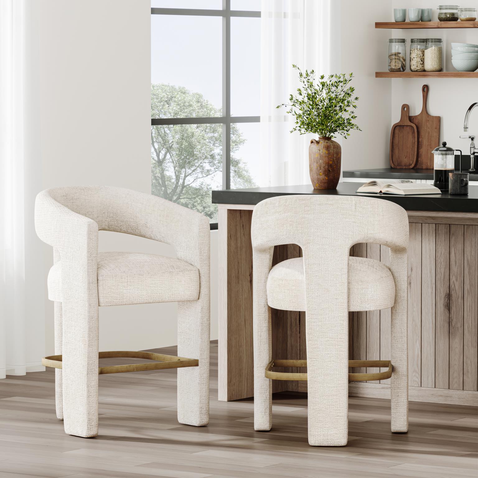 Nash Walnut/Natural Counter Table w/ 4 Gwen Stools - Ornate Home