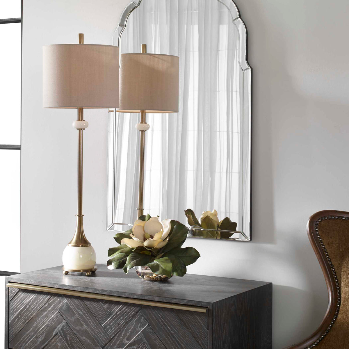 Natania Plated Brass Buffet Lamp - Ornate Home