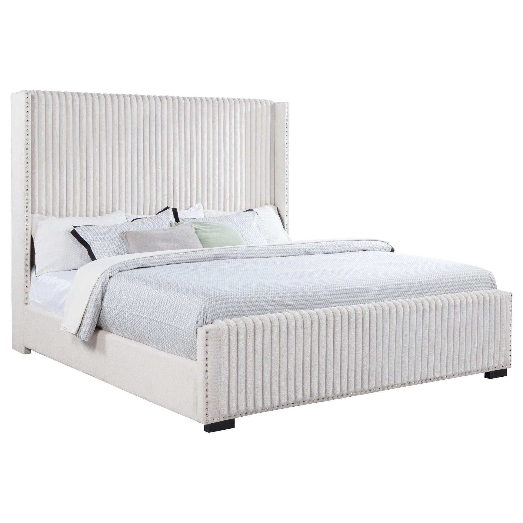 Natasha Cream California King Upholstered Wingback Bed - Ornate Home