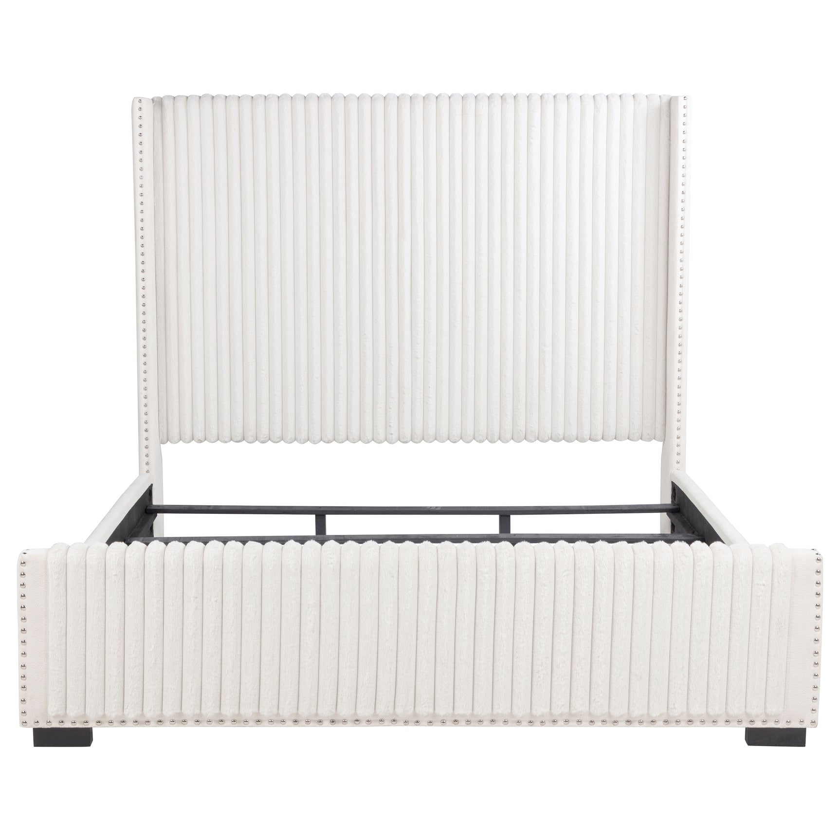 Natasha Cream Eastern King Upholstered Wingback Bed - Ornate Home