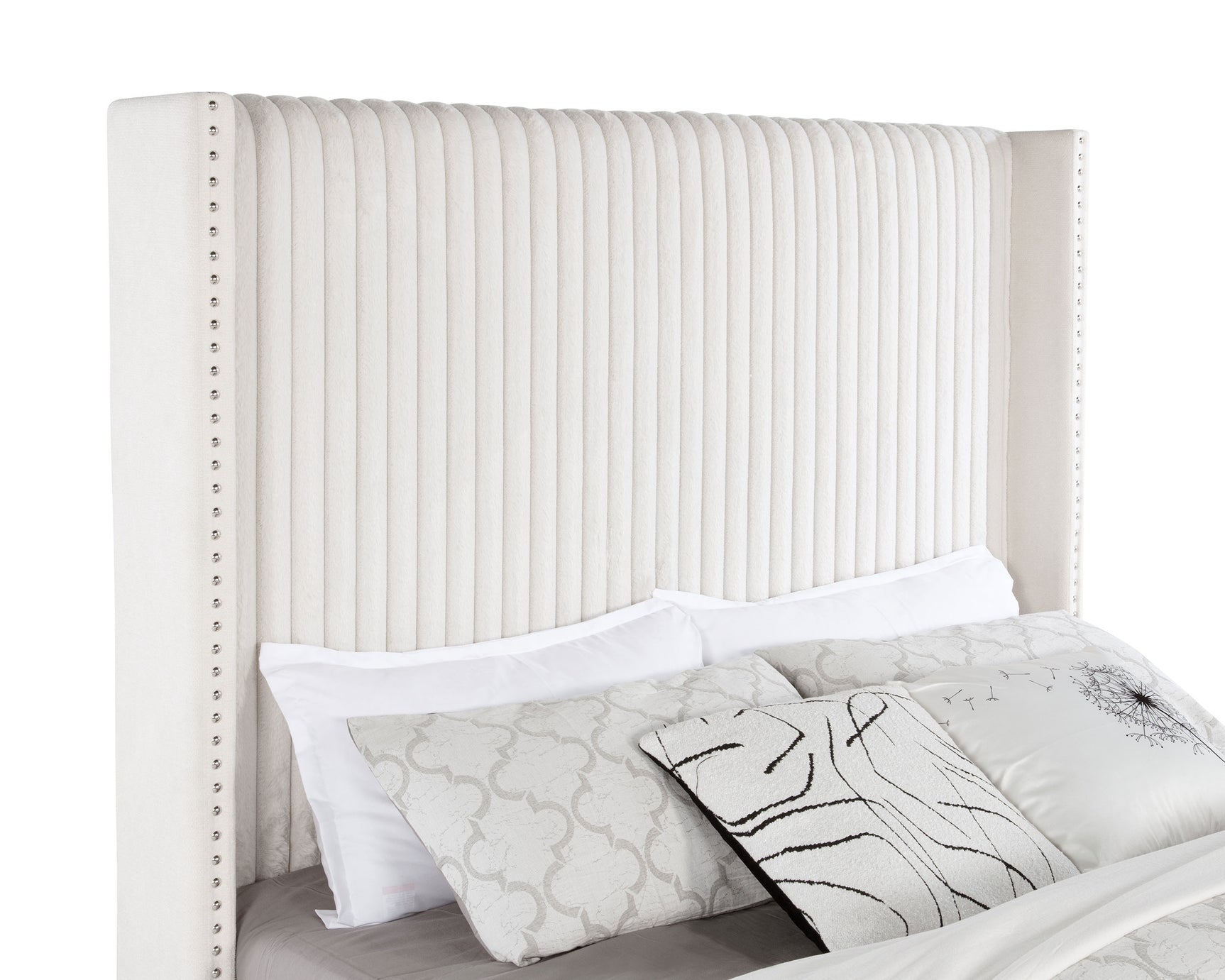 Natasha Cream Queen Upholstered Wingback Bed - Ornate Home