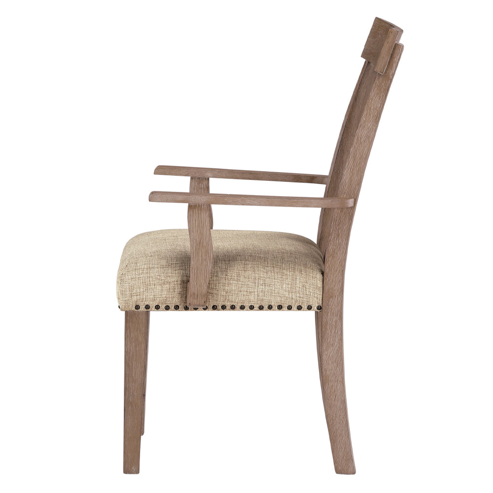 Nathaniel Fabric & Maple Arm Chair , Slatted Back - Ornate Home