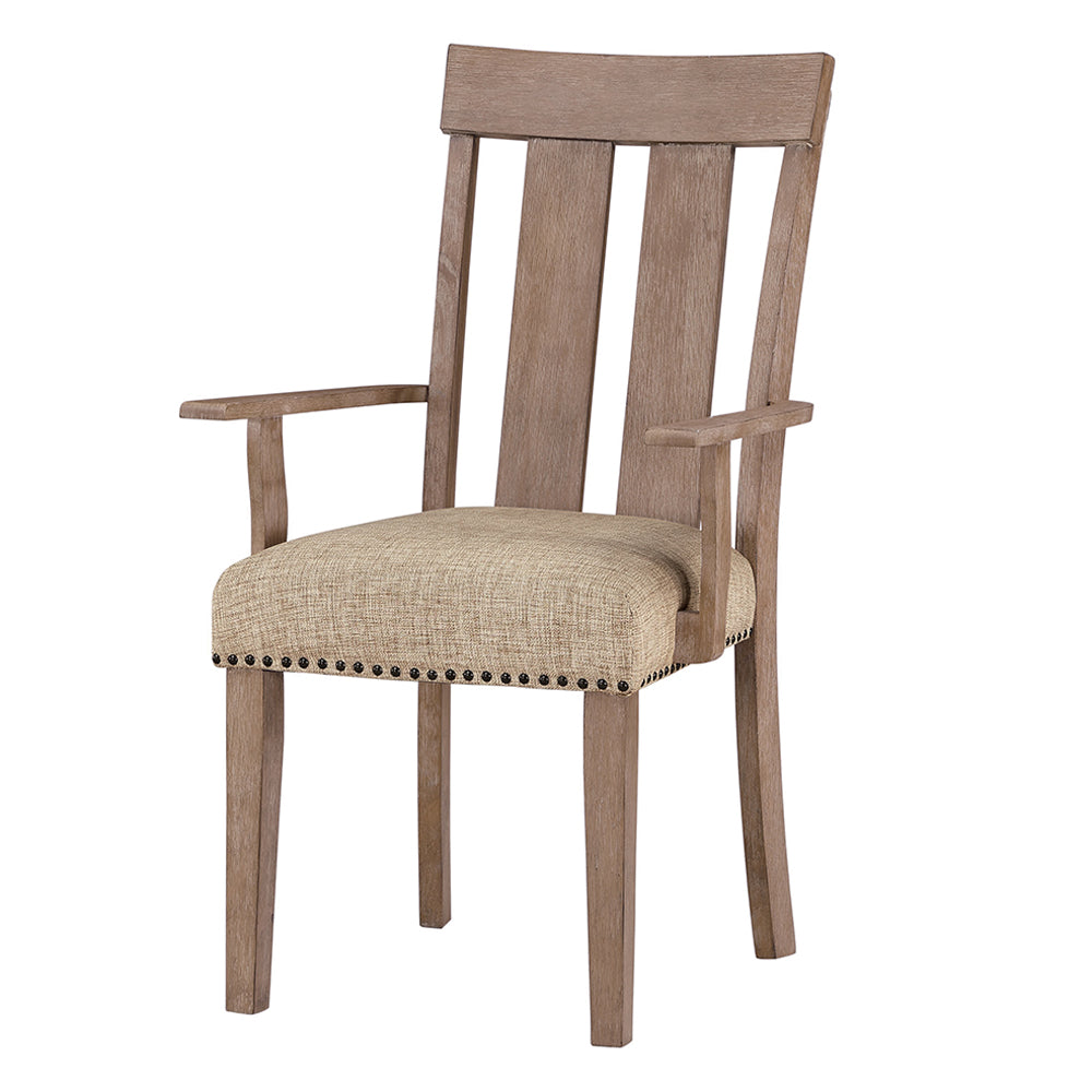 Nathaniel Fabric & Maple Arm Chair , Slatted Back - Ornate Home