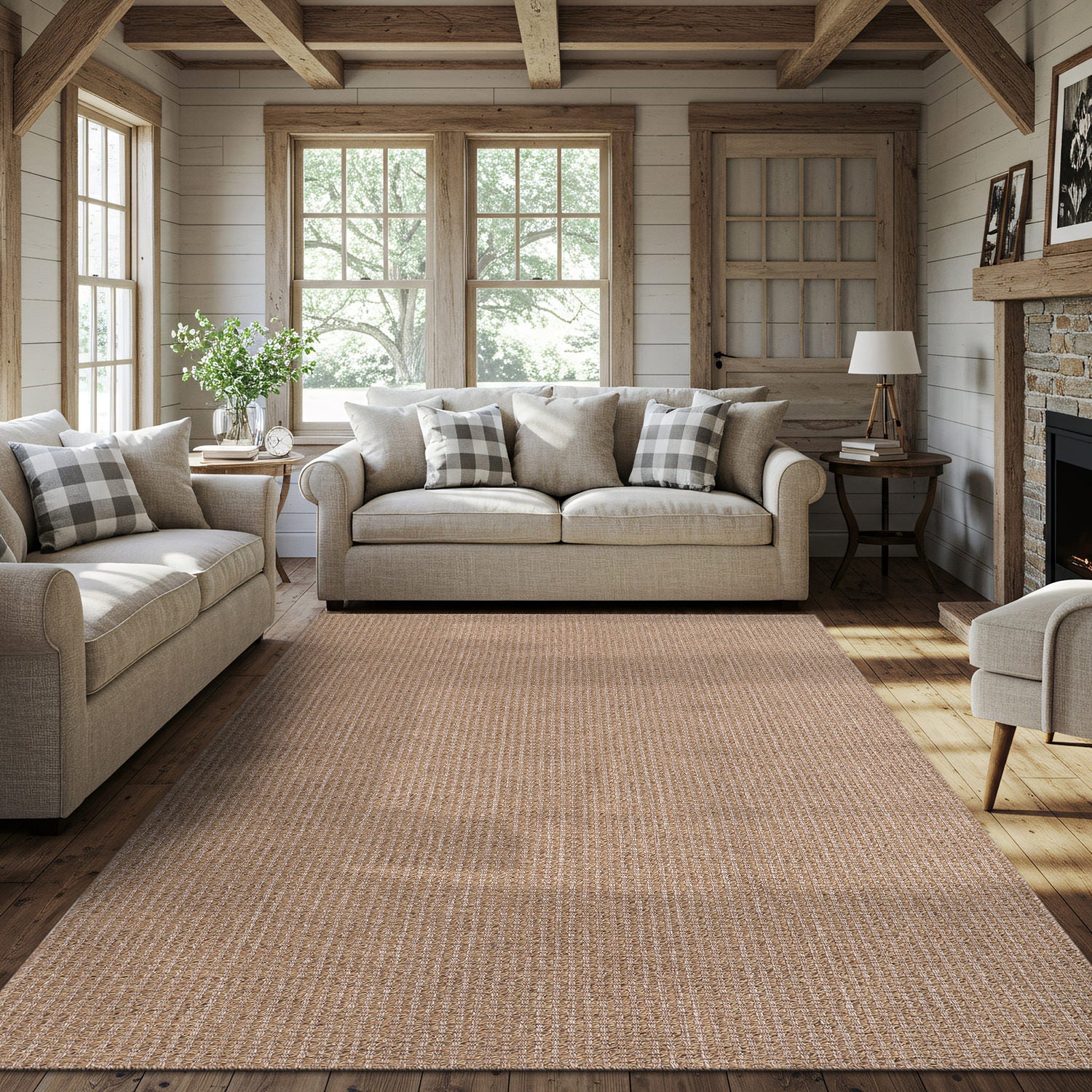 Woolen Natural Jute-Look Area Rug | Classic Earthy Style