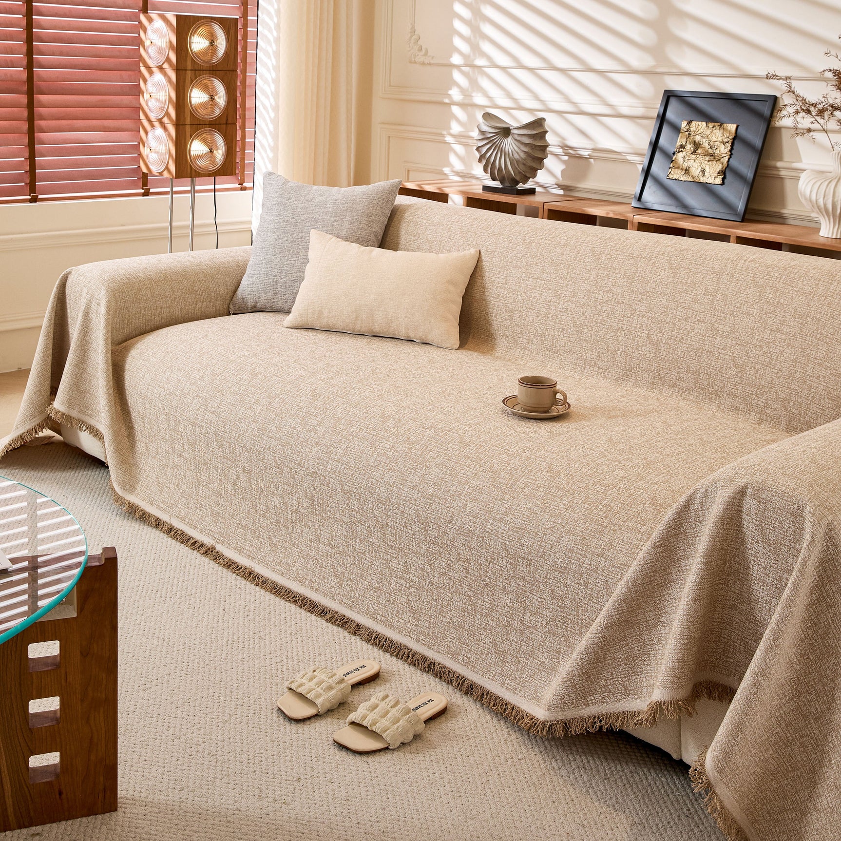Natural Textured Linen Couch Cover, Breathable & Hypoallergenic Furniture Protector - Ornate Home