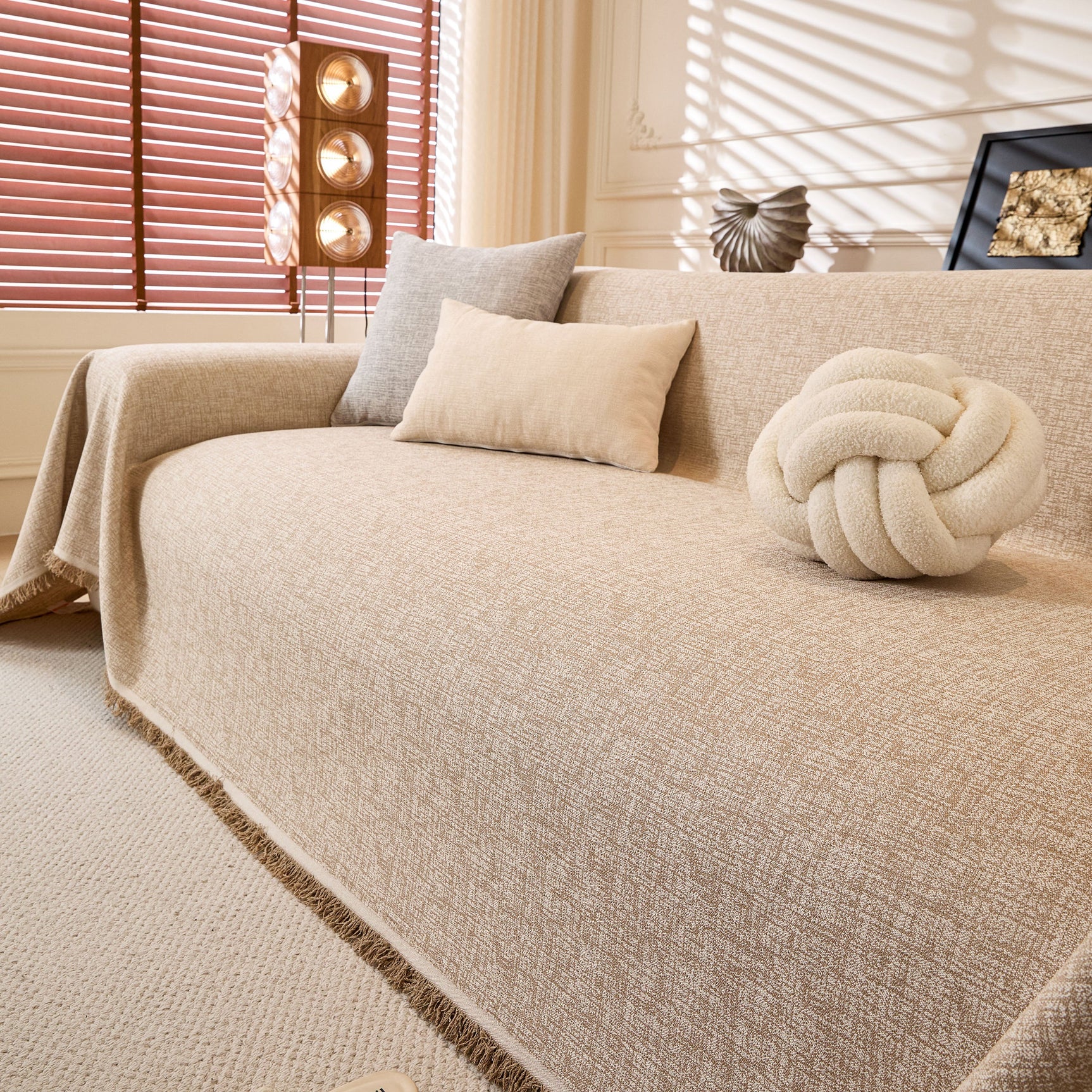 Natural Textured Linen Couch Cover, Breathable & Hypoallergenic Furniture Protector - Ornate Home