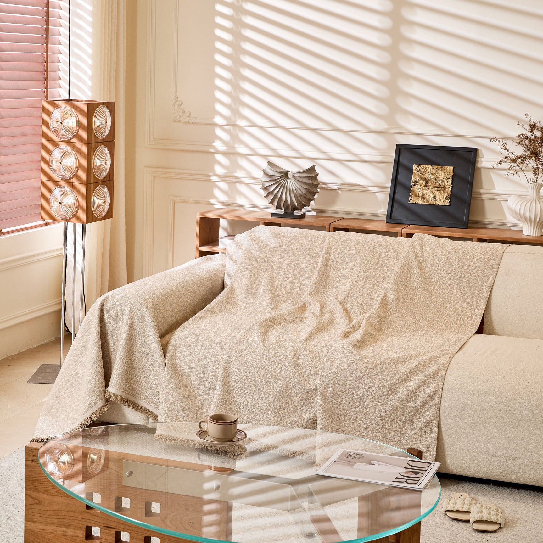 Natural Textured Linen Couch Cover, Breathable & Hypoallergenic Furniture Protector - Ornate Home