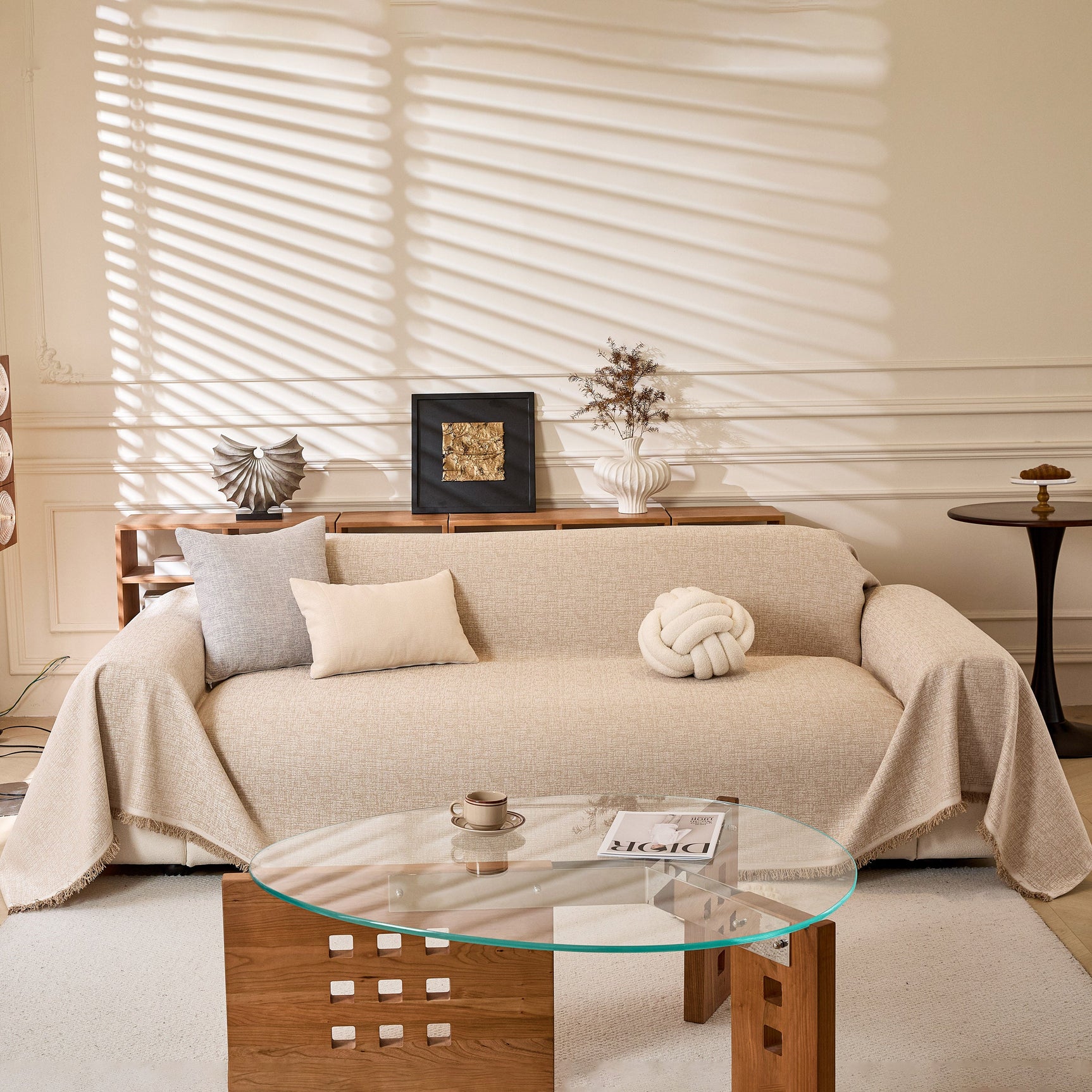 Natural Textured Linen Couch Cover, Breathable & Hypoallergenic Furniture Protector - Ornate Home