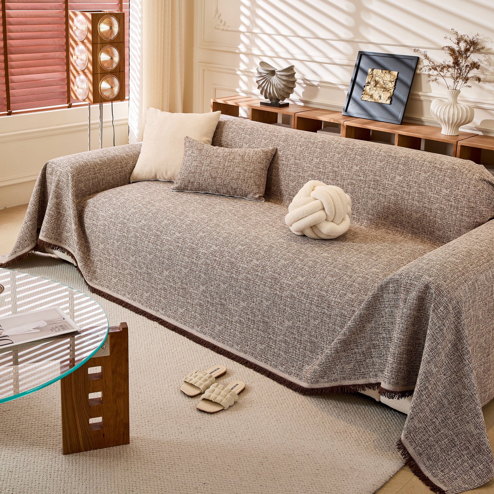 Natural Textured Linen Couch Cover, Breathable & Hypoallergenic Furniture Protector - Ornate Home