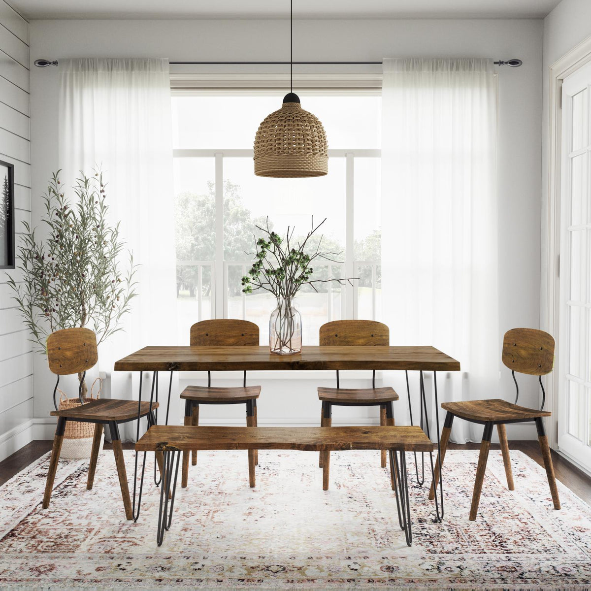 Nature's Edge Light Chestnut 60 Dining Table w/ 4 Wooden Chairs - Ornate Home