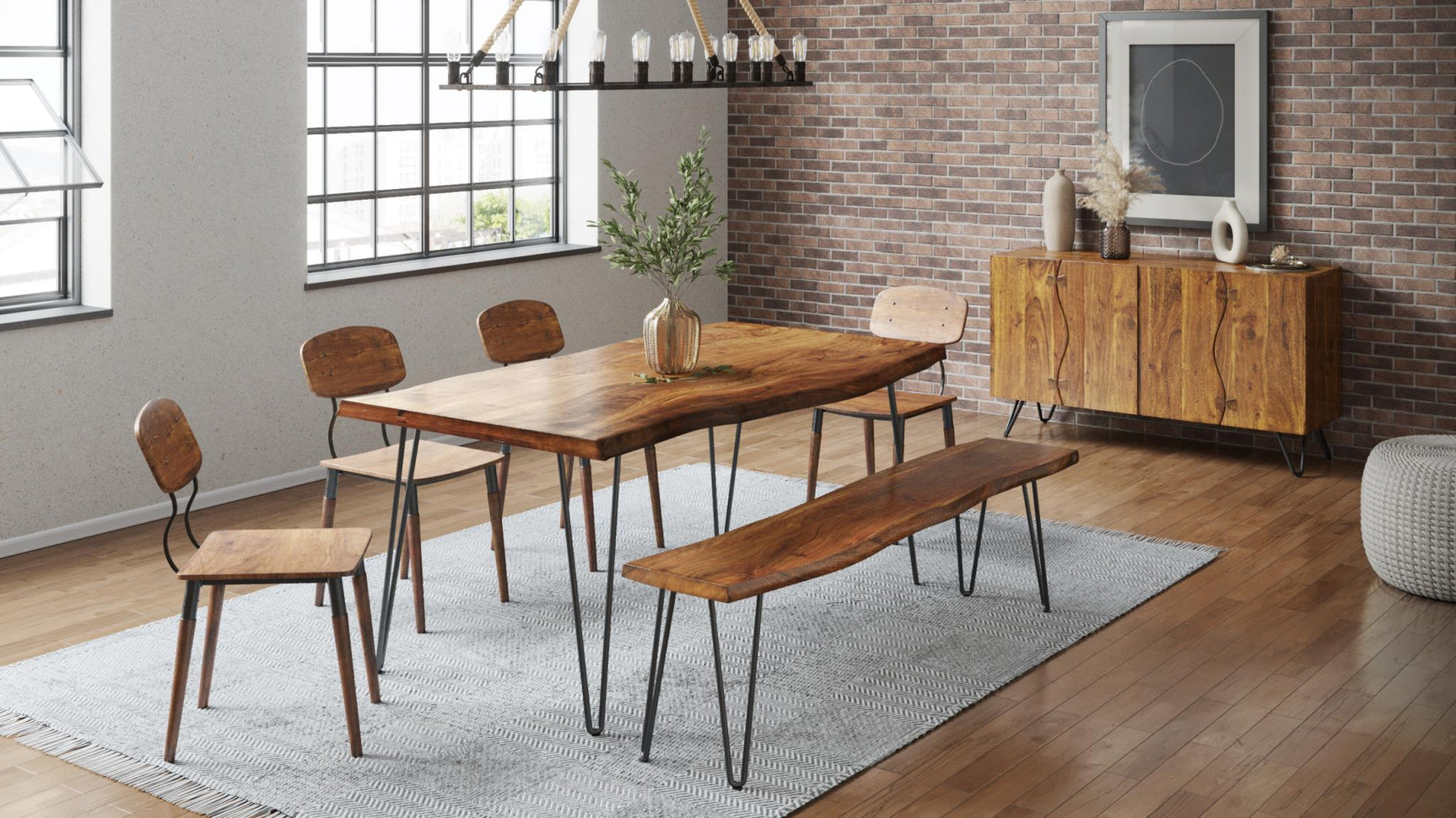 Nature's Edge Light Chestnut 79 Dining Table w/ 4 Wooden Chairs - Ornate Home