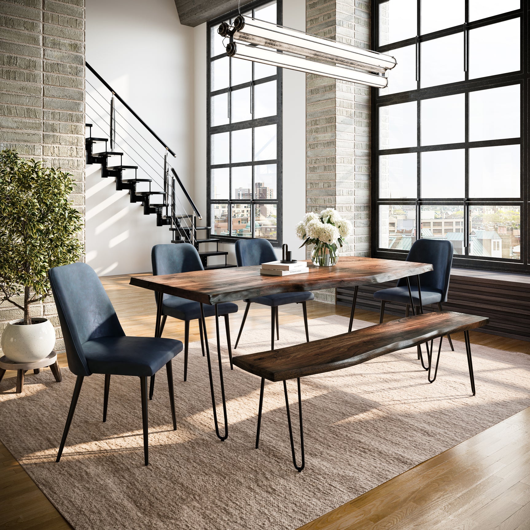 Nature's Edge Light Chestnut/Blueberry 79 Dining Table w/ 4 Maddox Chairs - Ornate Home