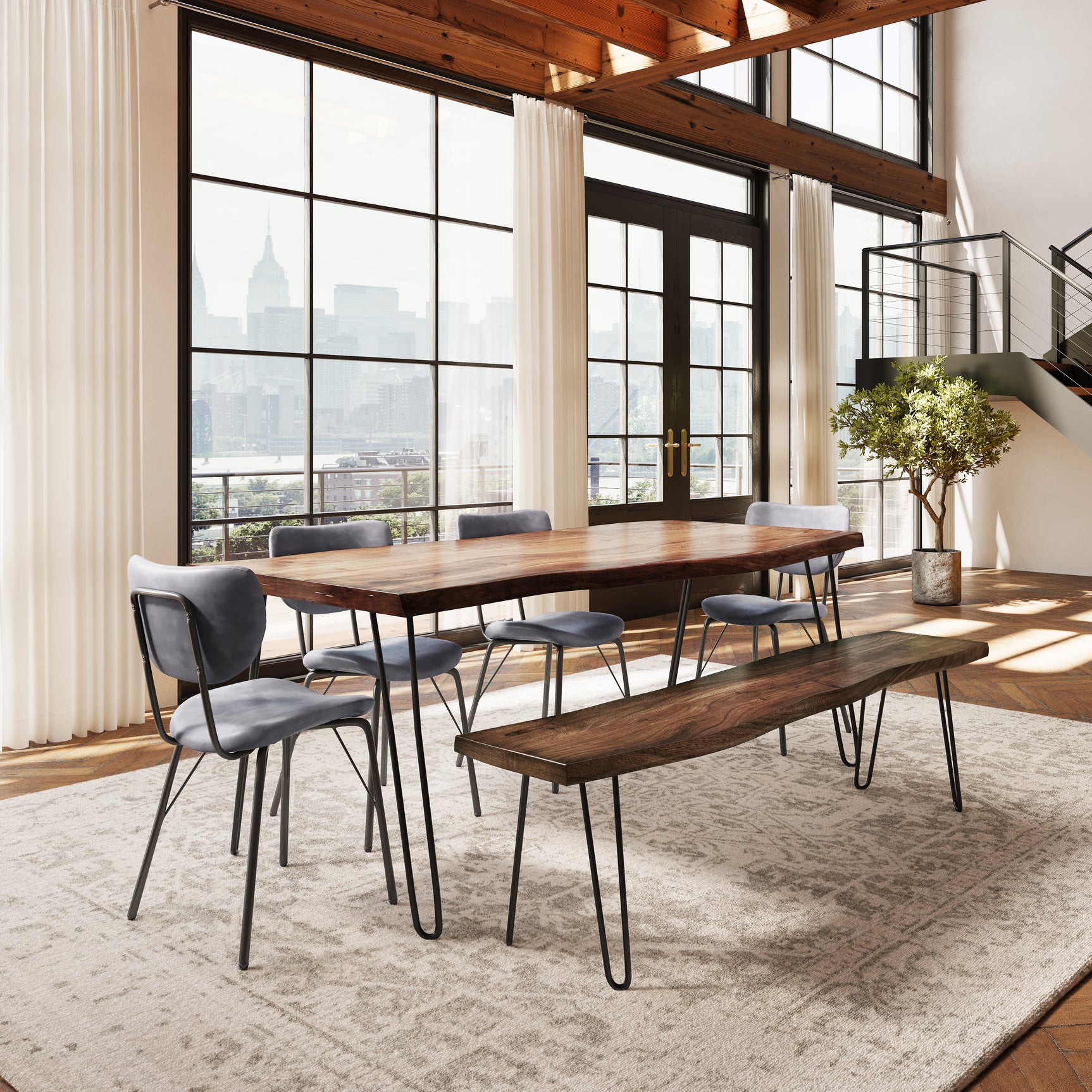 Nature's Edge Light Chestnut/Grey 79 Dining Table w/ 4 Owen Chairs - Ornate Home