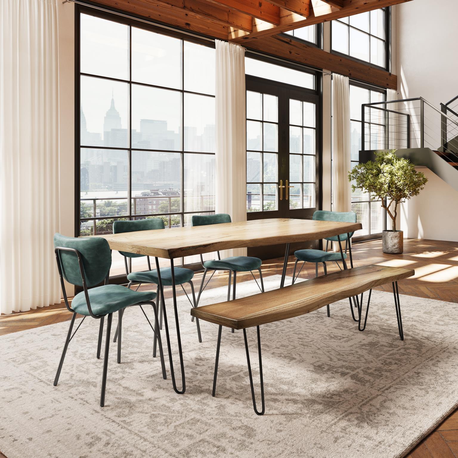 Nature's Edge Natural/Jade 79 Dining Table w/ 4 Owen Chairs and Bench - Ornate Home