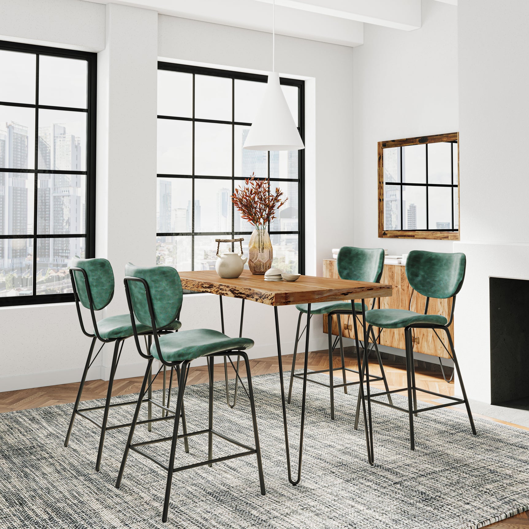 Nature's Edge Natural/Jade Counter Table w/ 4 Stools - Ornate Home