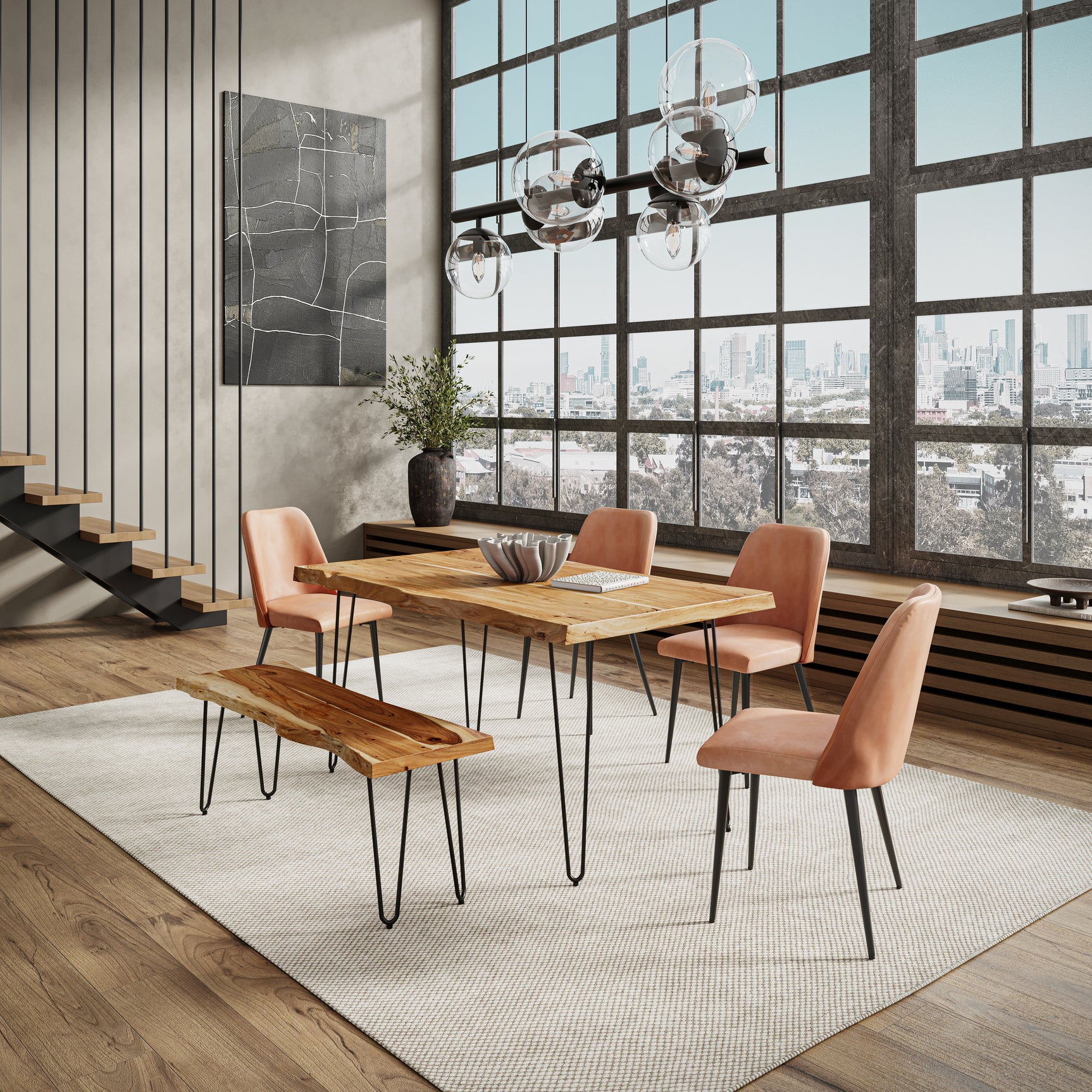 Nature's Edge Natural/Light Brown 60 Dining Table w/ 4 Maddox Chairs - Ornate Home