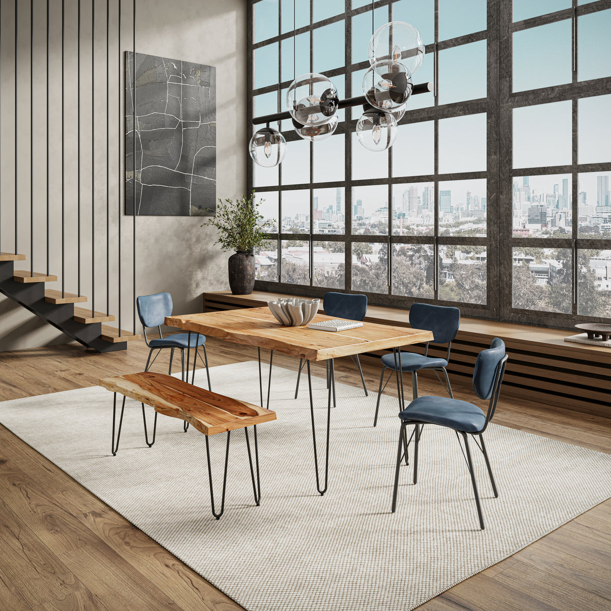 Nature's Edge Natural/Slate 60 Dining Table w/ 4 Owen Chairs - Ornate Home