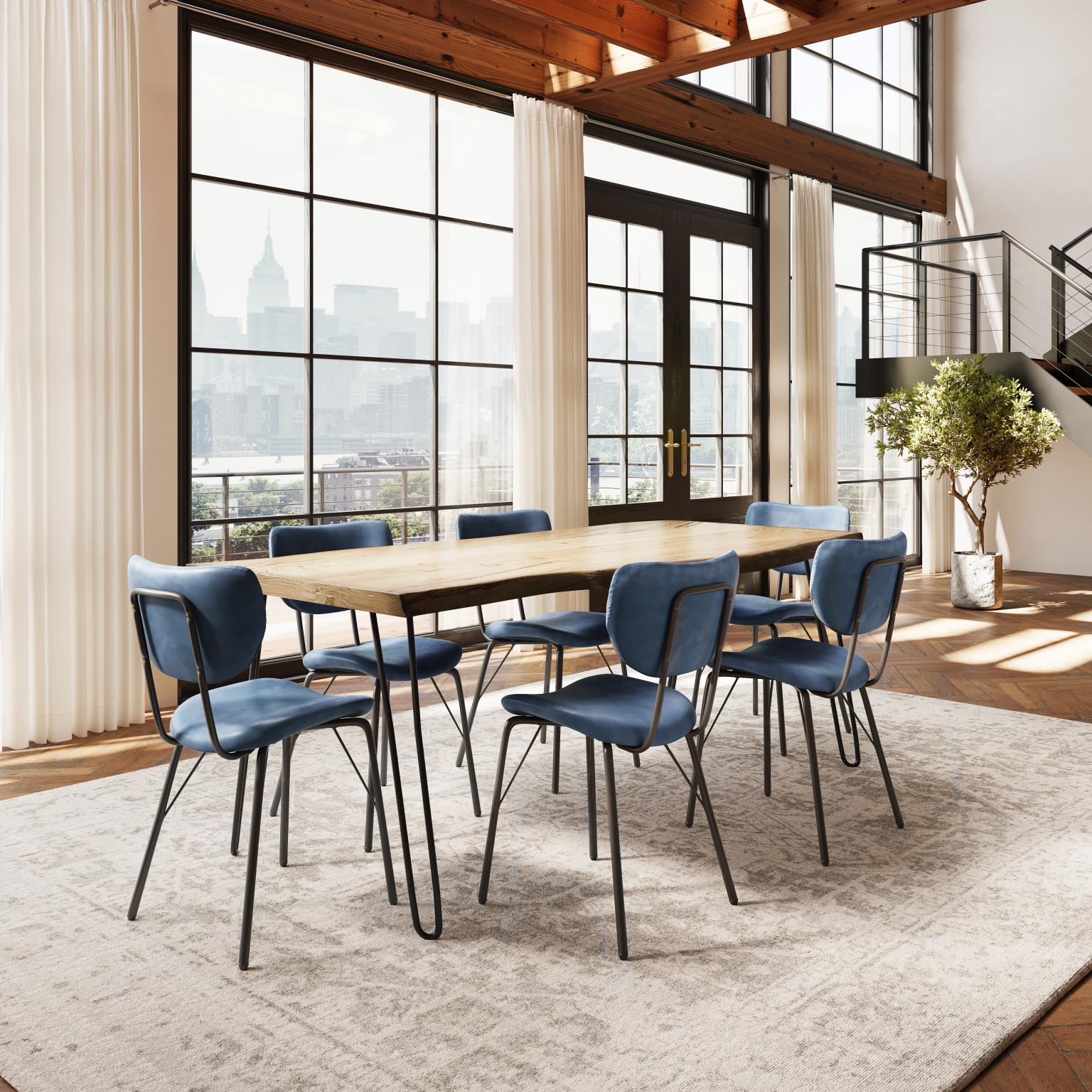 Nature's Edge Natural/Slate 79 Dining Table w/ 4 Owen Chairs - Ornate Home