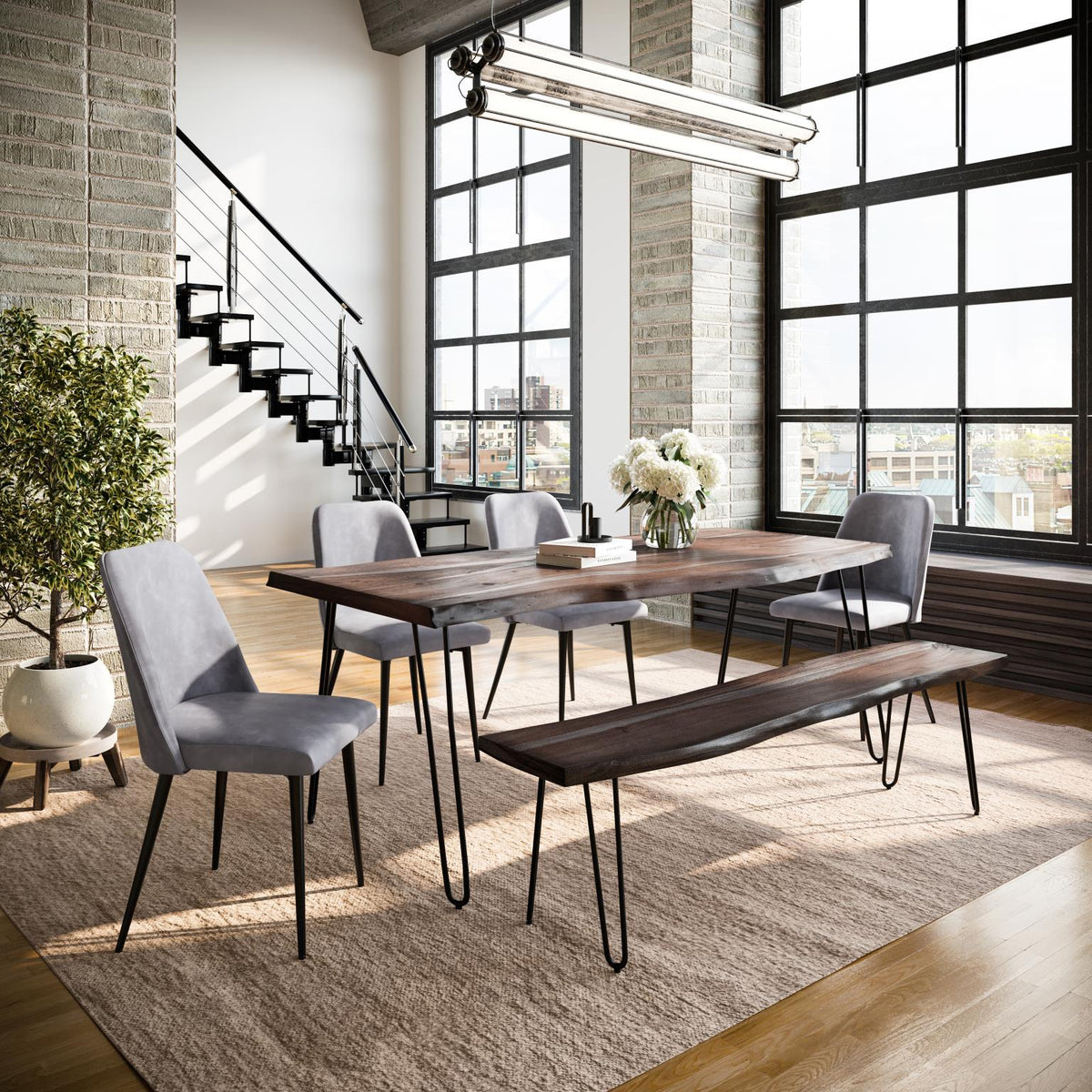 Nature's Edge Slate/Grey 79 Dining Table w/ 4 Maddox Chairs - Ornate Home