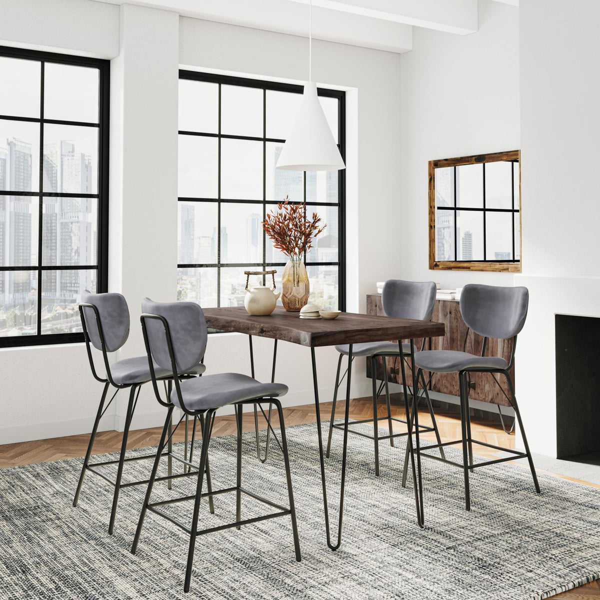 Nature's Edge Slate/Grey Counter Dining Table w/ 4 Owen Stools - Ornate Home
