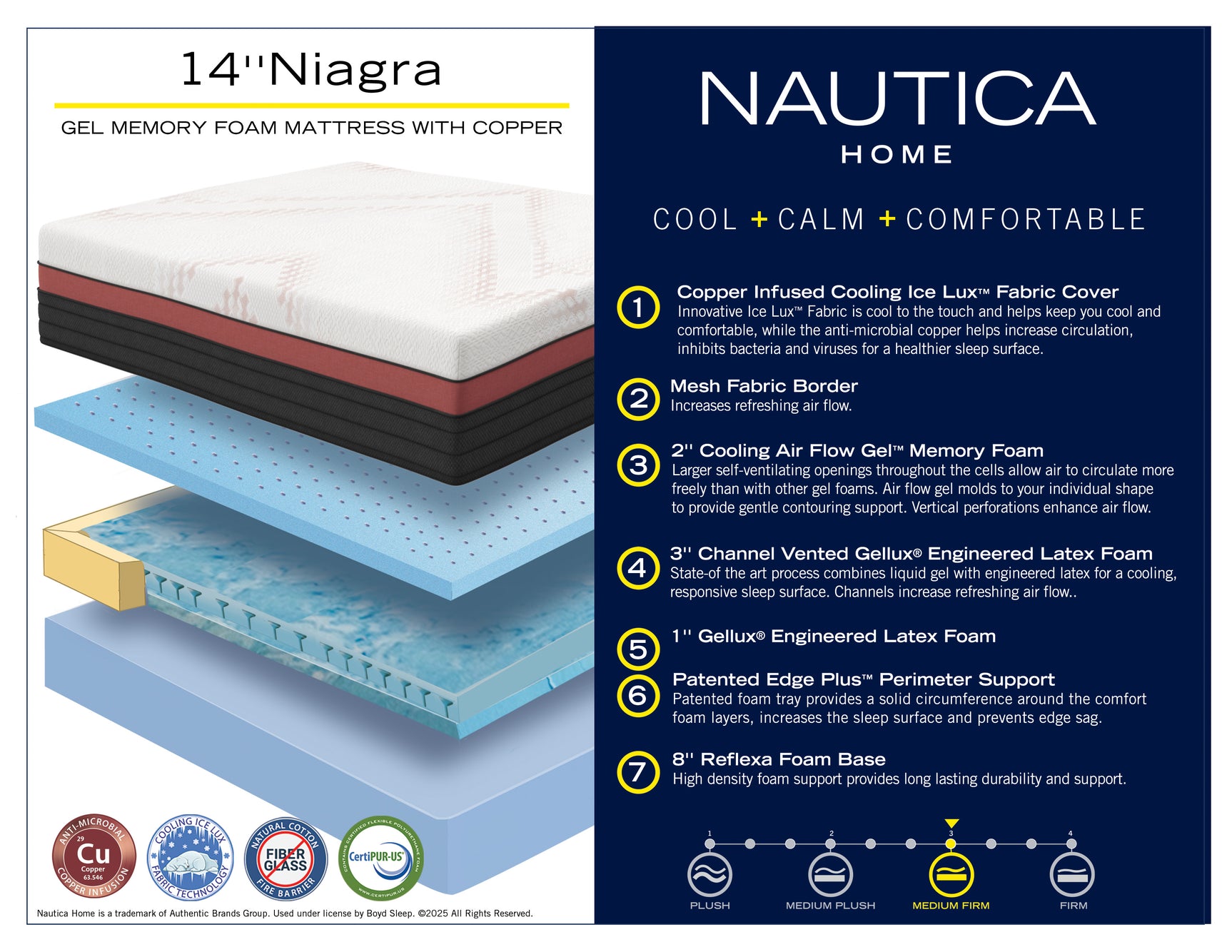 Nautica Niagara 14" Gel Memory Foam Mattress w/Copper - Ornate Home