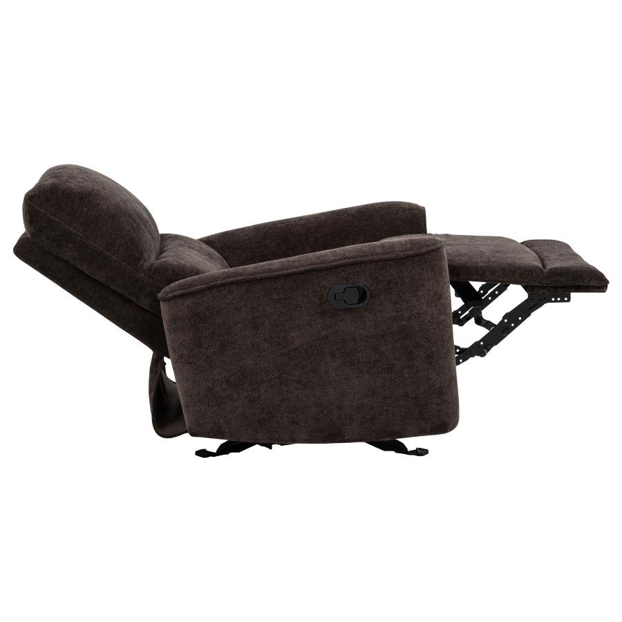Navarro Dark Brown Chenille Upholstered Glider Recliner - Ornate Home