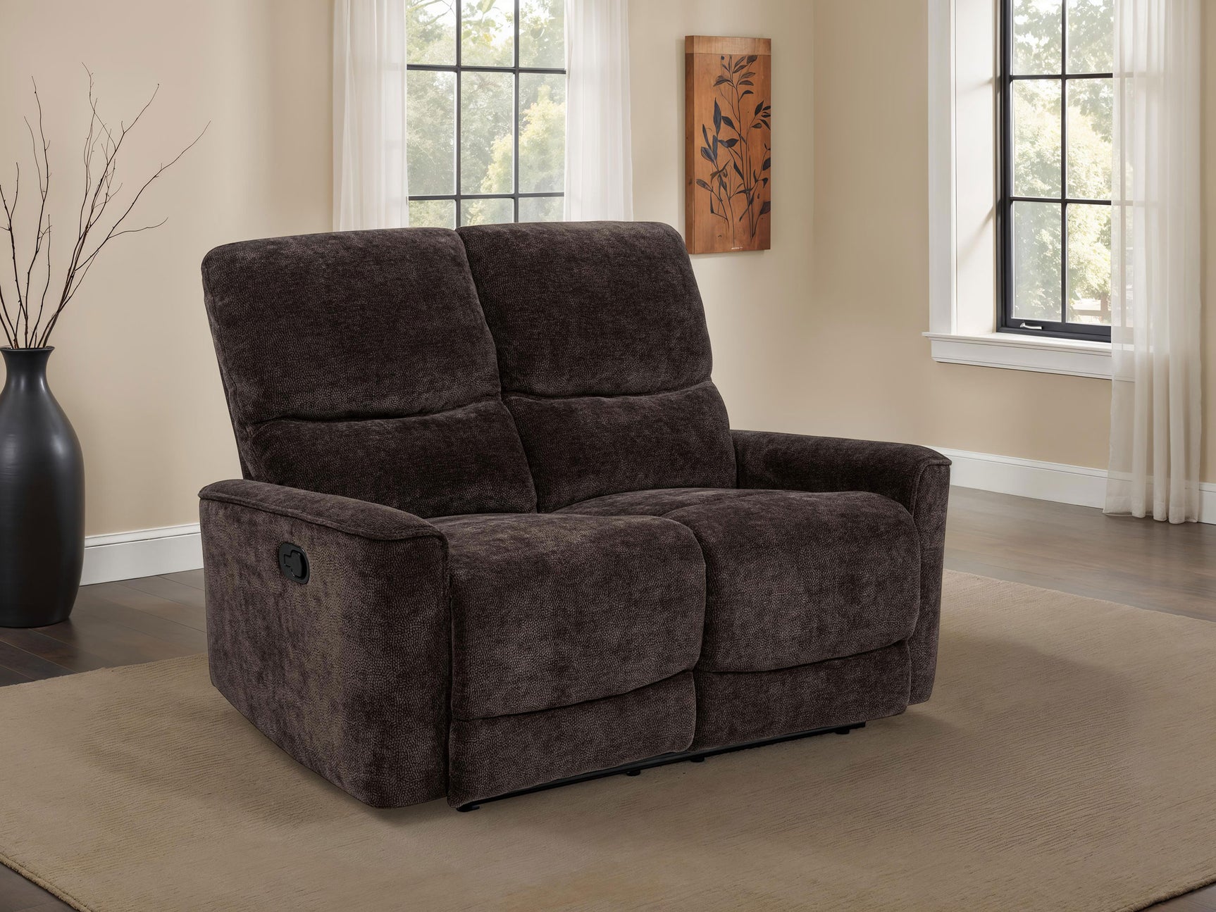 Navarro Dark Brown Chenille Upholstered Reclining Loveseat - Ornate Home