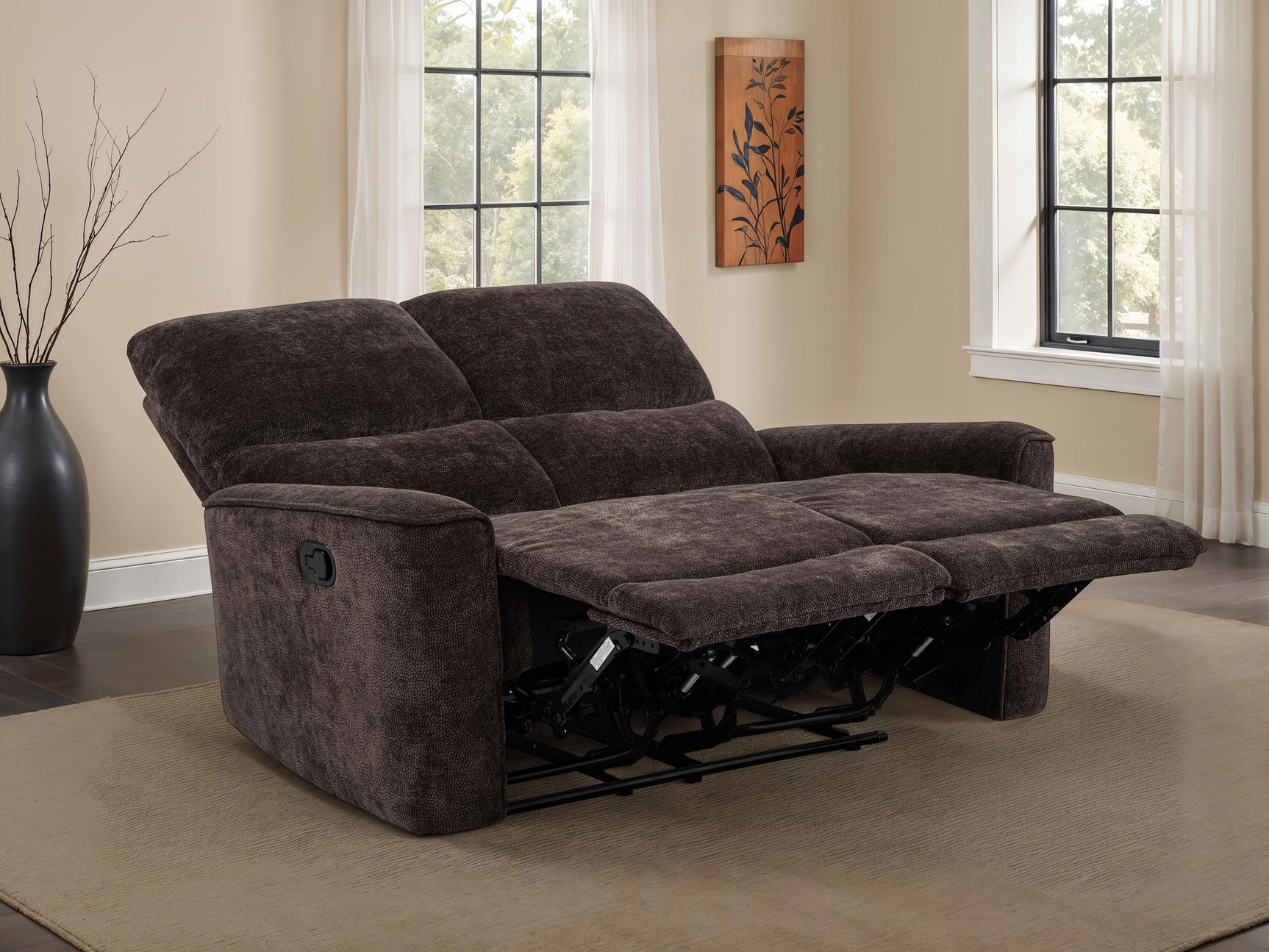 Navarro Dark Brown Chenille Upholstered Reclining Loveseat - Ornate Home
