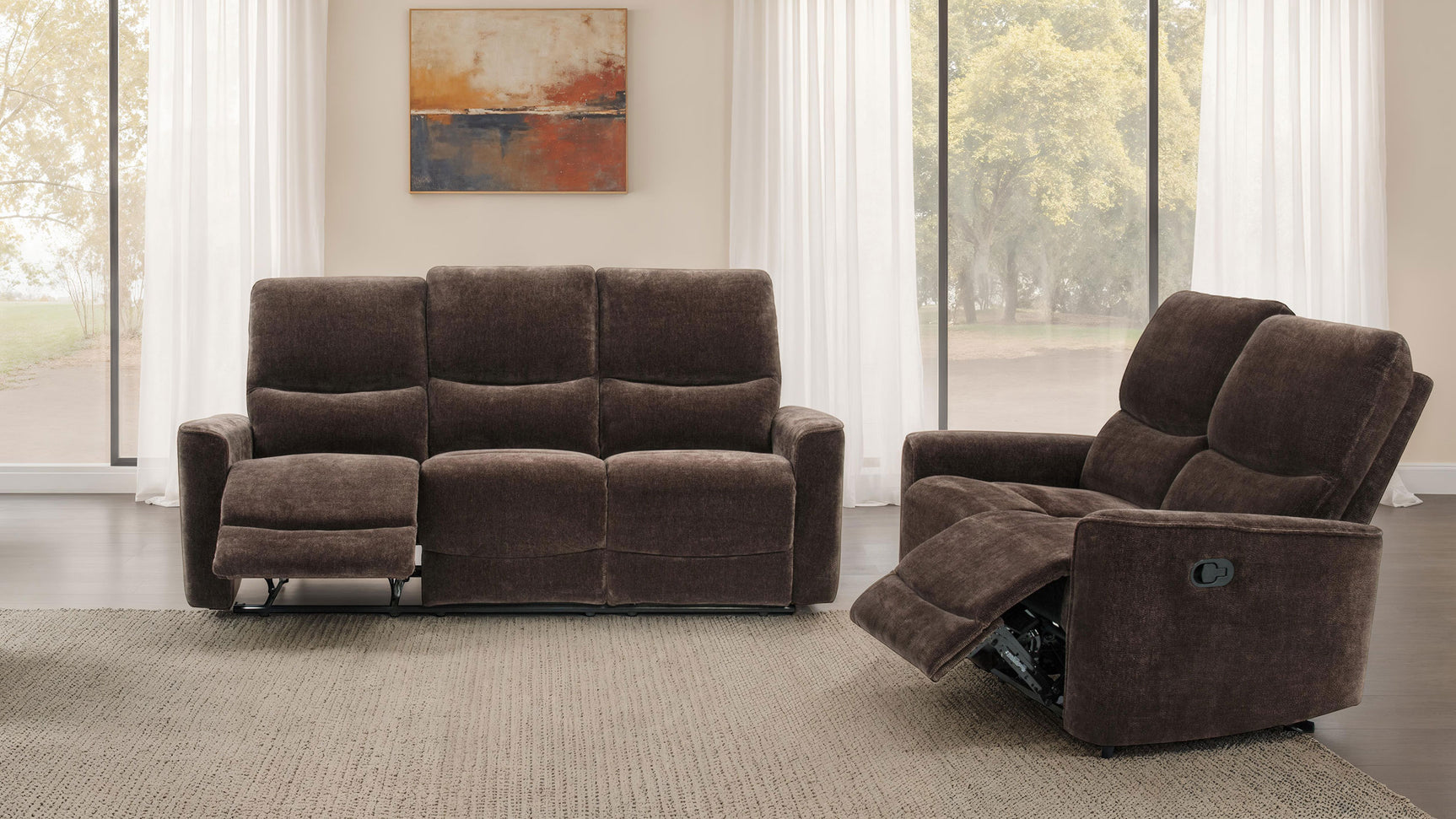 Navarro Dark Brown Chenille Upholstered Reclining Loveseat - Ornate Home
