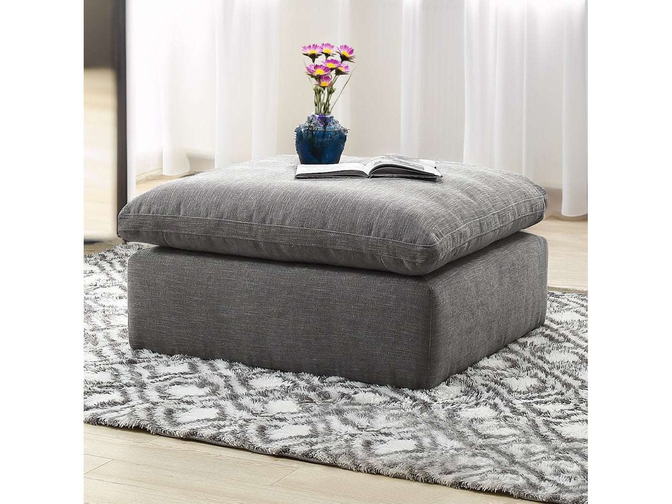 Naveen Gray Linen Modular - Ottoman - Ornate Home