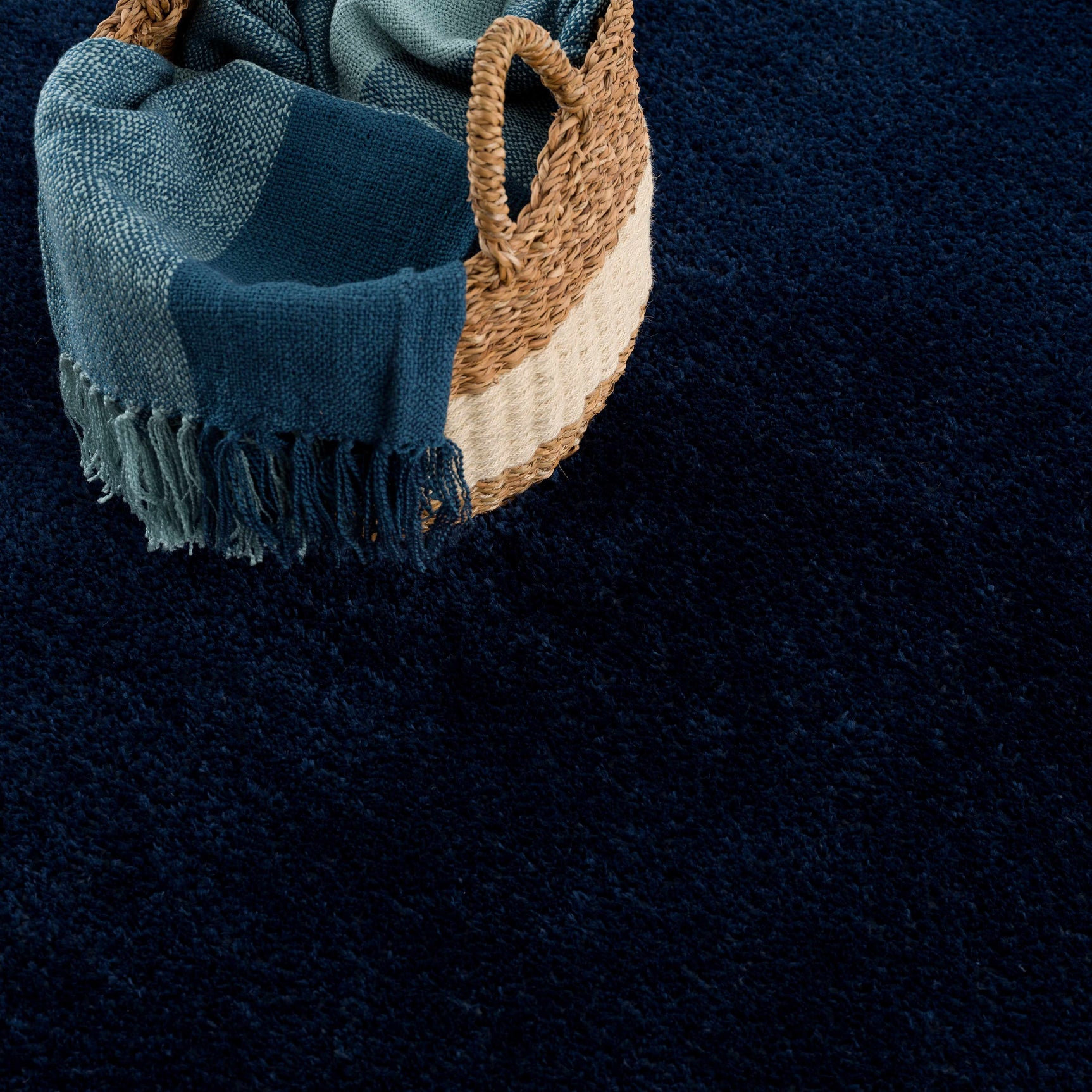 Navero Dark Blue Subtle Wavy Abstract Modern Minimalist Polyester Machine Woven Area Rug - Clearance - Ornate Home