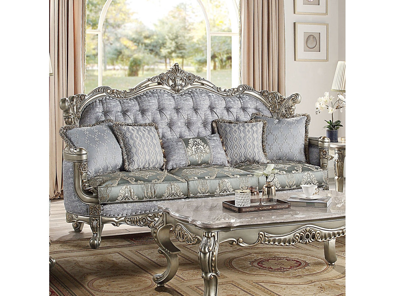 Nayla Antique Bronze Sofa W/5 Pillows - Ornate Home