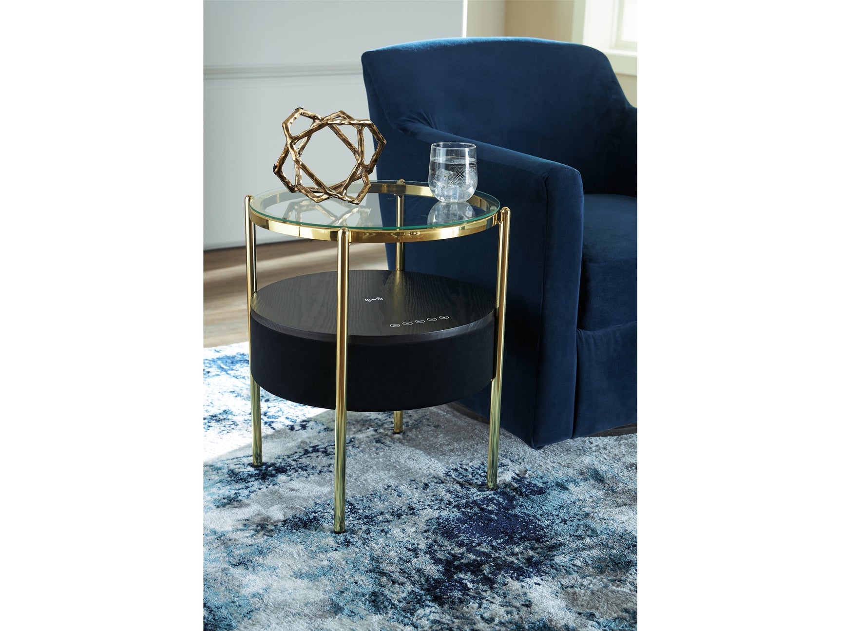 Nedman Black & Gold Accent Table w/ Speaker - Ornate Home