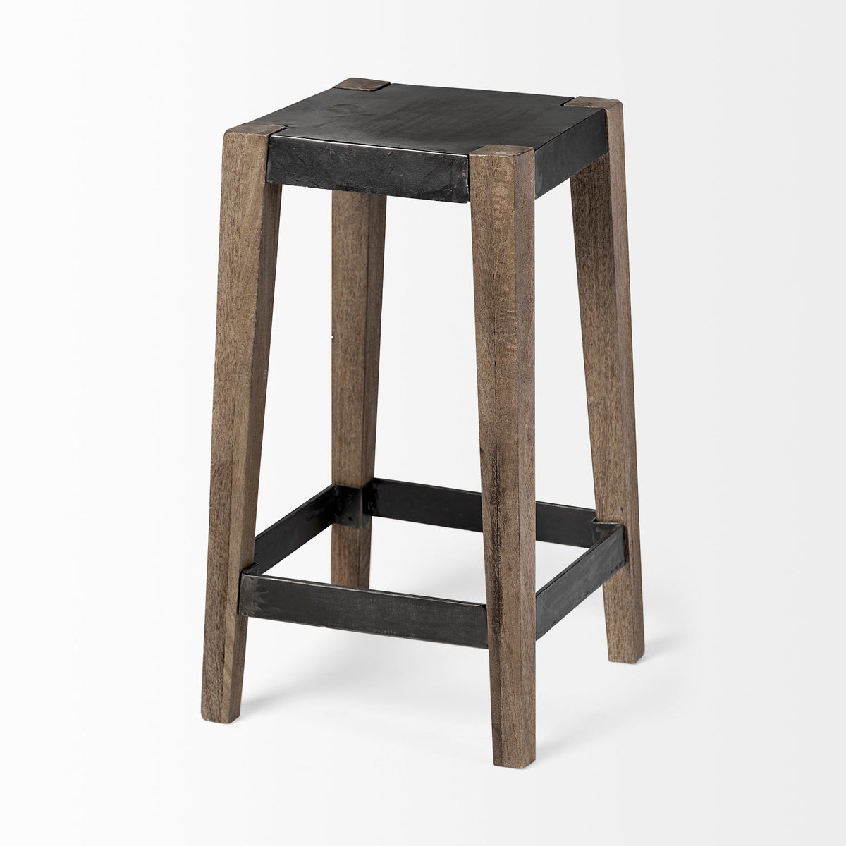 Nell Black/Brown Counter Metal Seat & Foot Rest Stool - Ornate Home