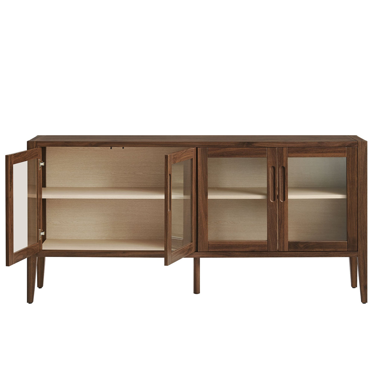Nell Walnut 72" Glass Door Sideboard Storage Display Cabinet - Ornate Home