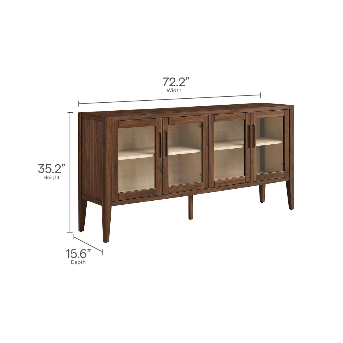 Nell Walnut 72" Glass Door Sideboard Storage Display Cabinet - Ornate Home