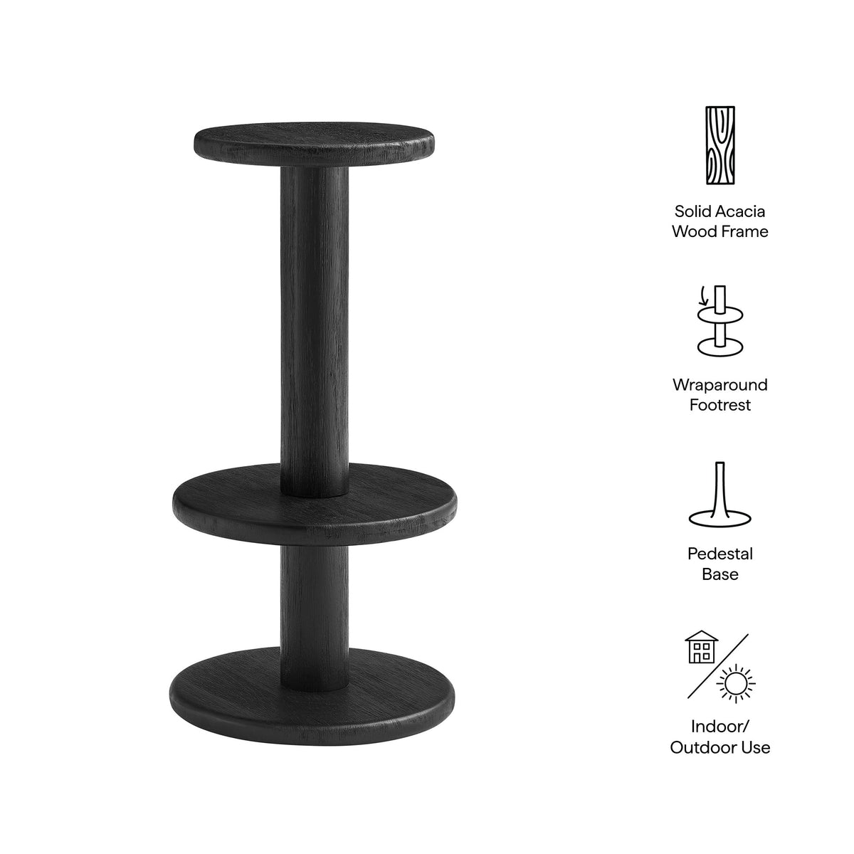 Neo Black 15 Inch Round Indoor - Outdoor Patio Wood Bar Stools - Ornate Home