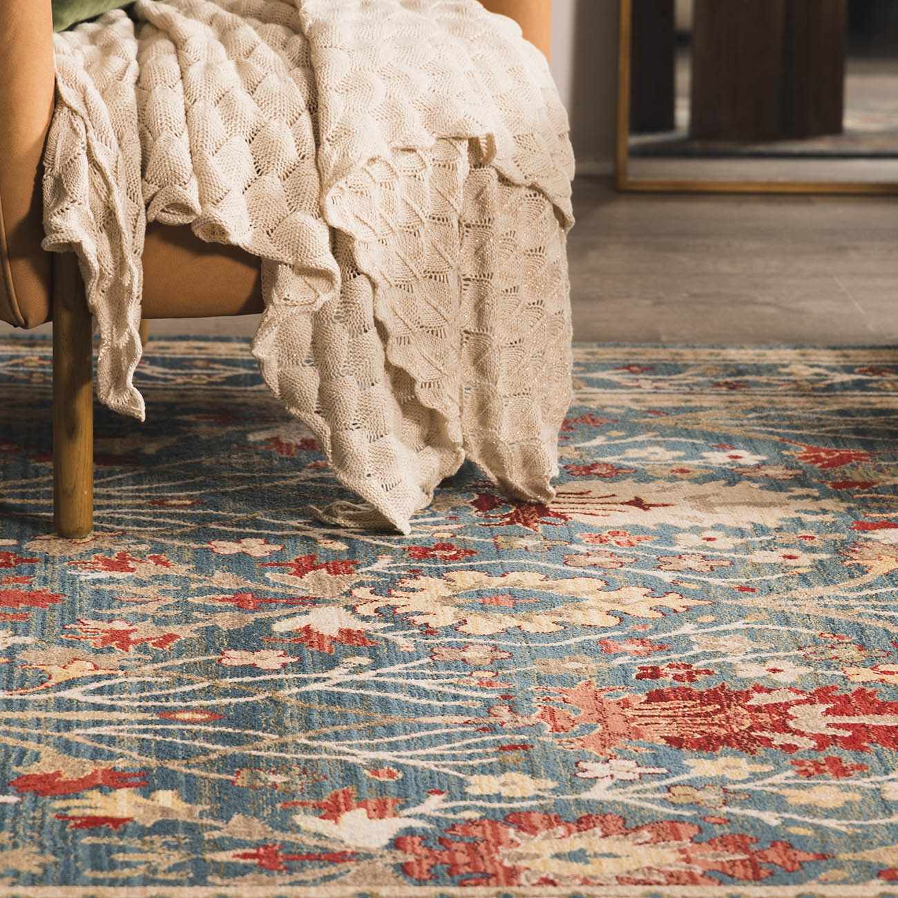 Neola Navy Blue Damask Area Rug - Ornate Home