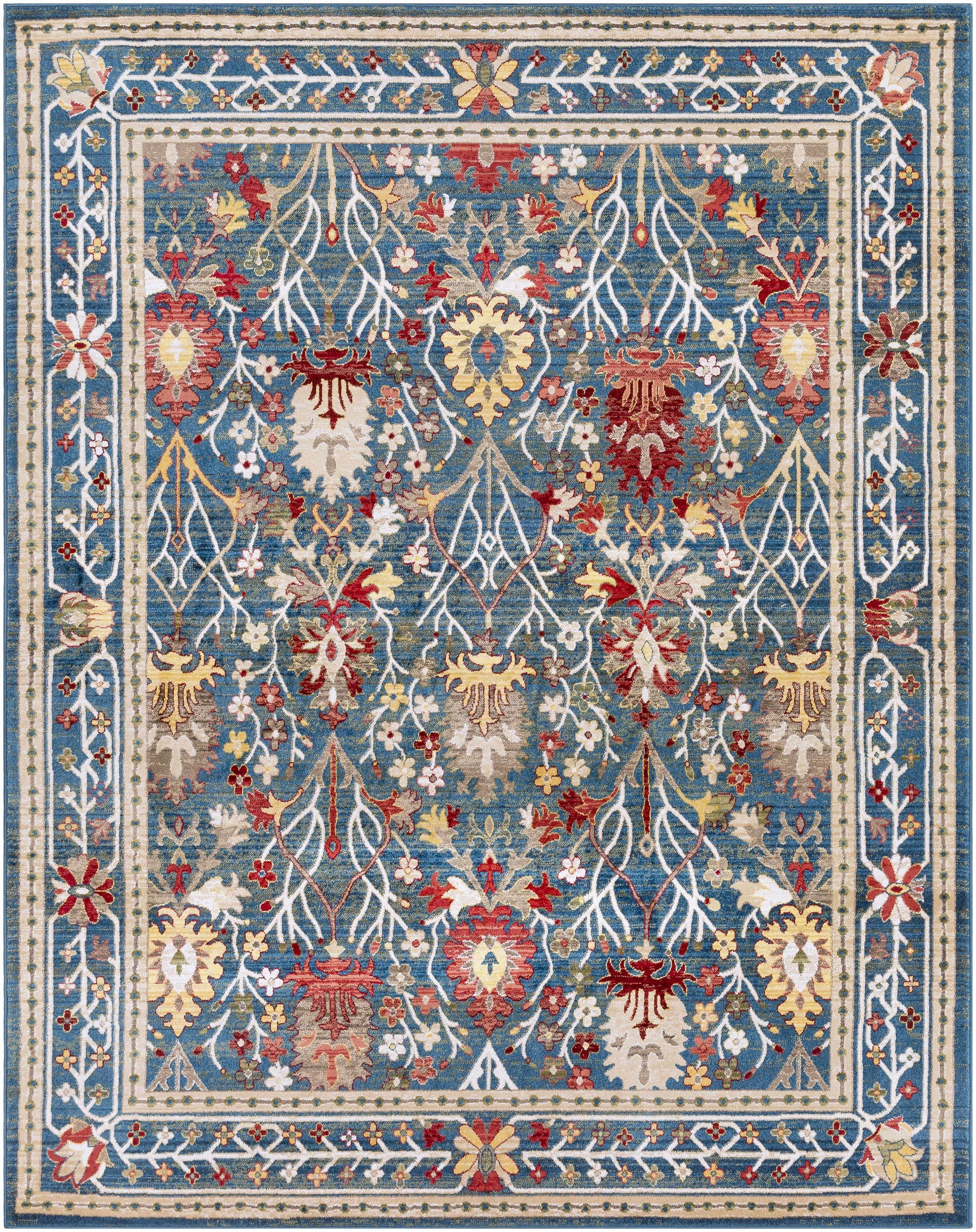 Neola Navy Blue Damask Area Rug - Ornate Home