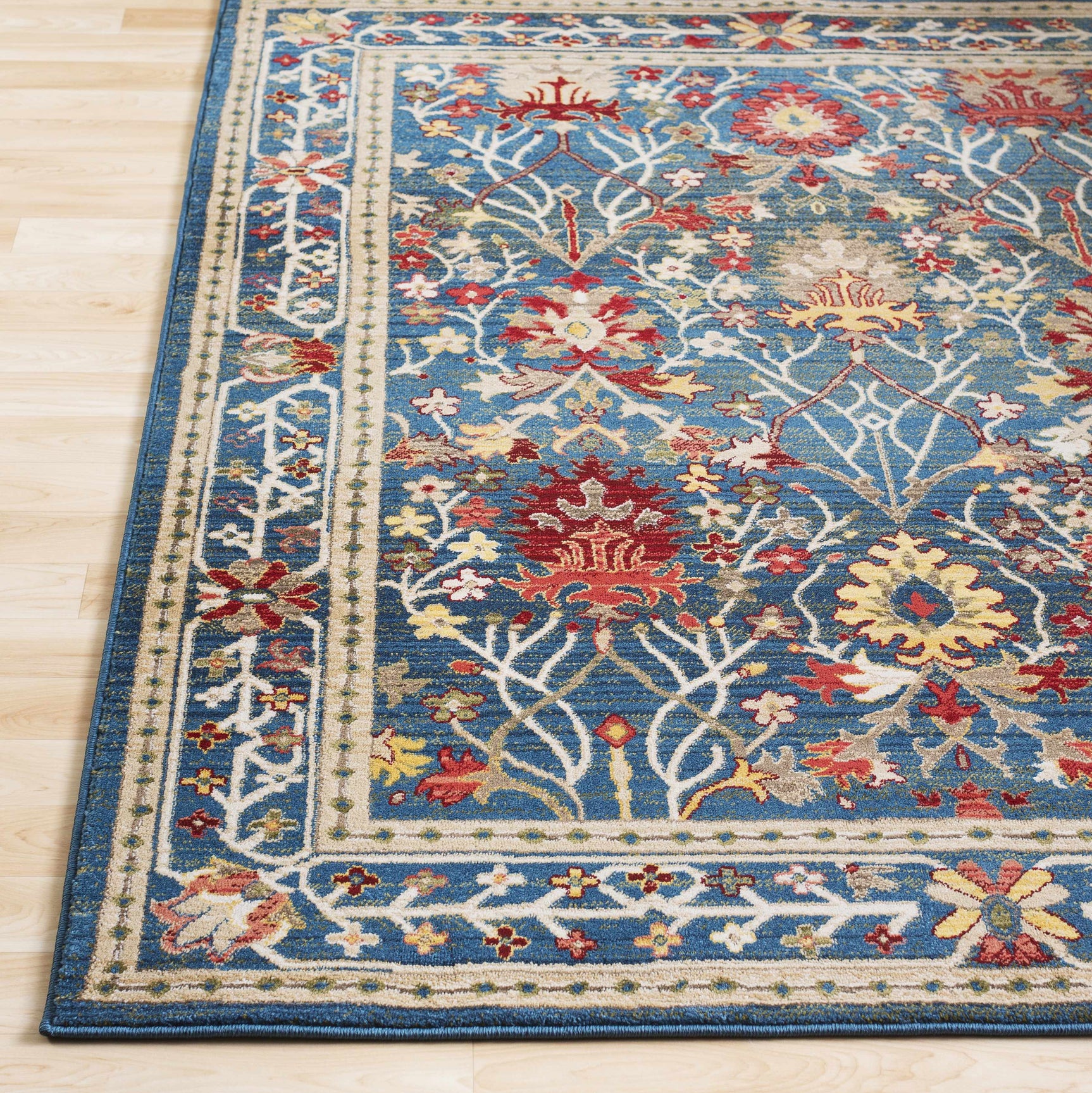 Neola Navy Blue Damask Area Rug - Ornate Home