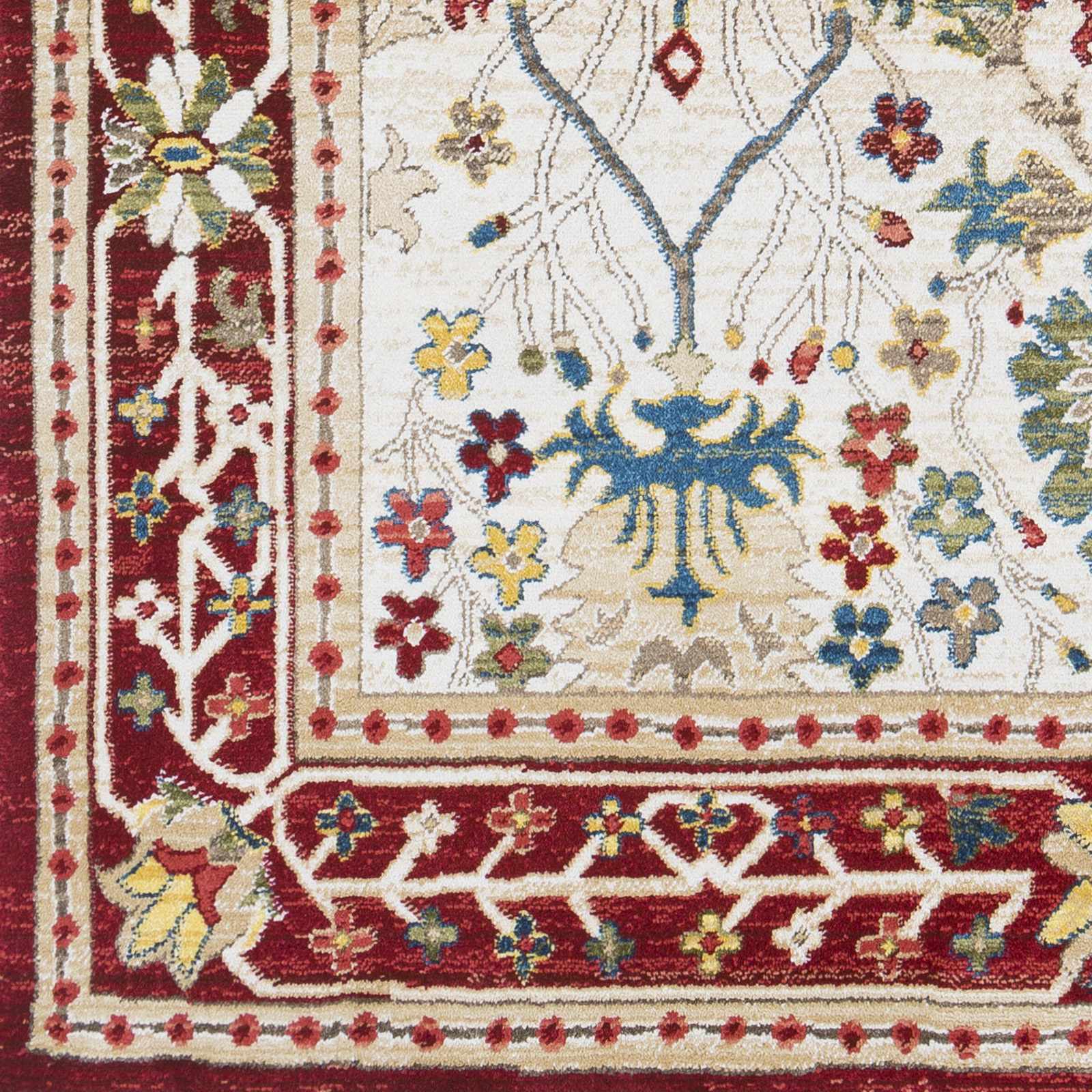 Neola White/Red Damask Area Rug - Ornate Home