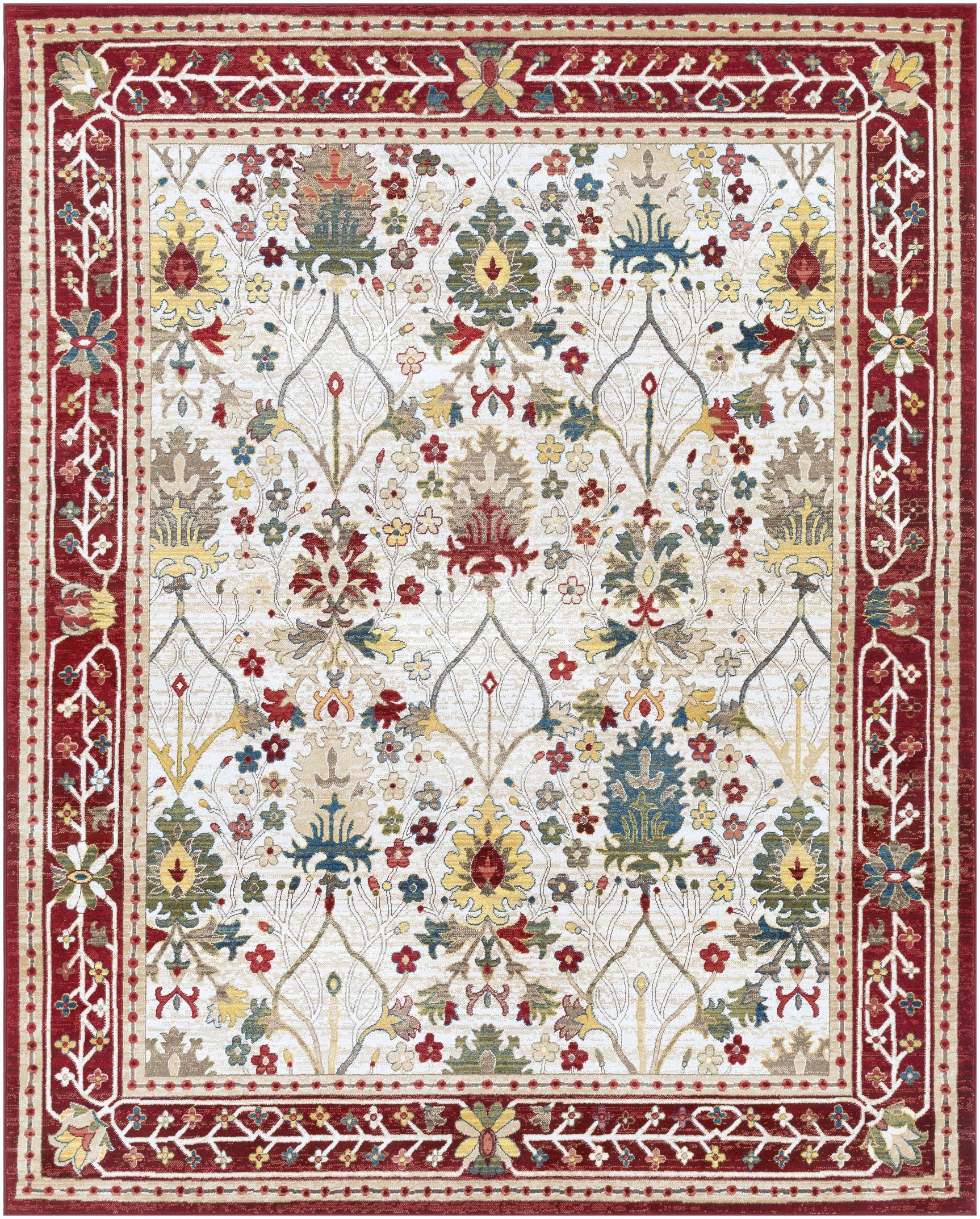 Neola White/Red Damask Area Rug - Ornate Home