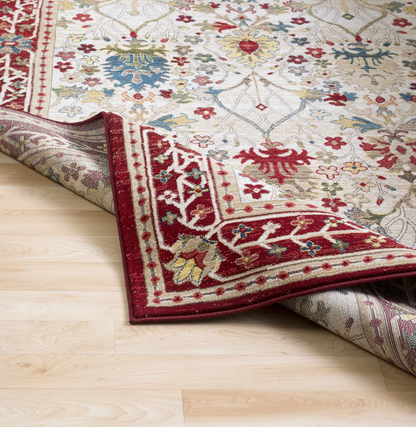 Neola White/Red Damask Area Rug - Ornate Home