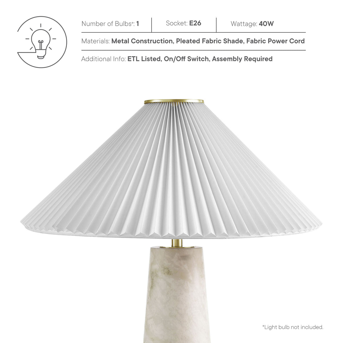 Nera White Marble Table Lamp - Ornate Home