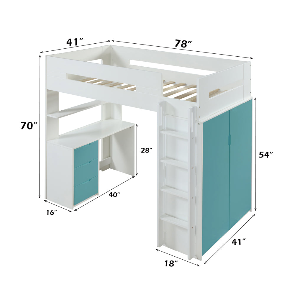 Nerice White & Teal Loft Bed - Ornate Home