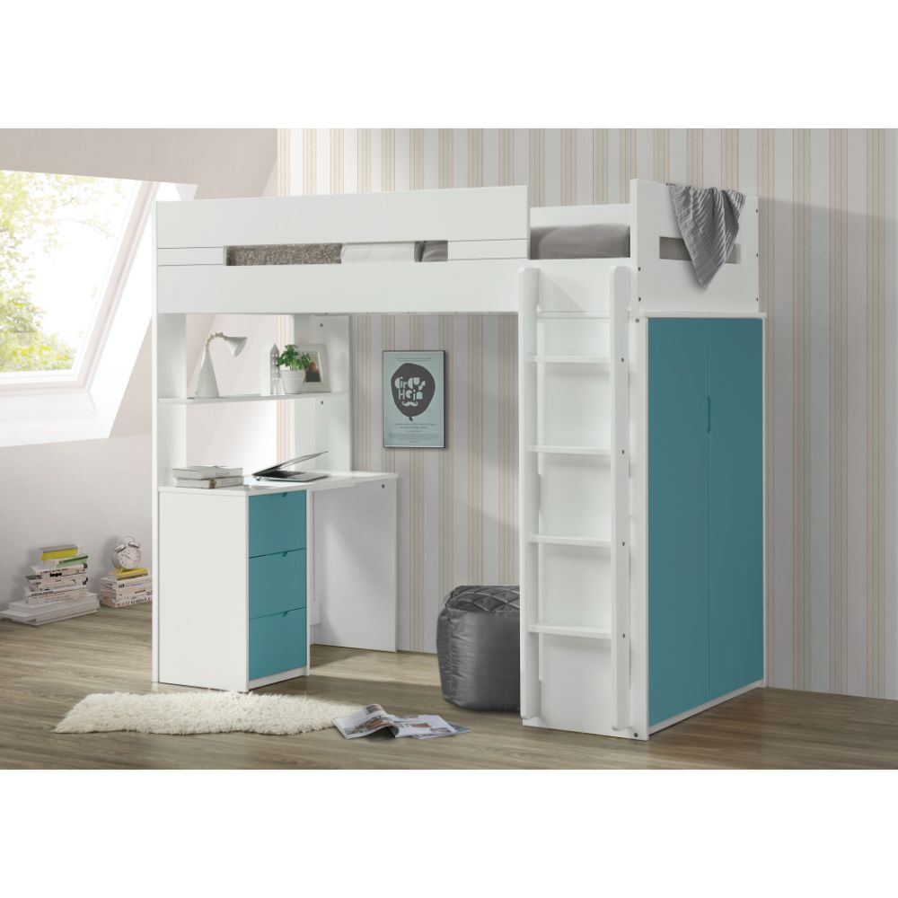 Nerice White & Teal Loft Bed - Ornate Home