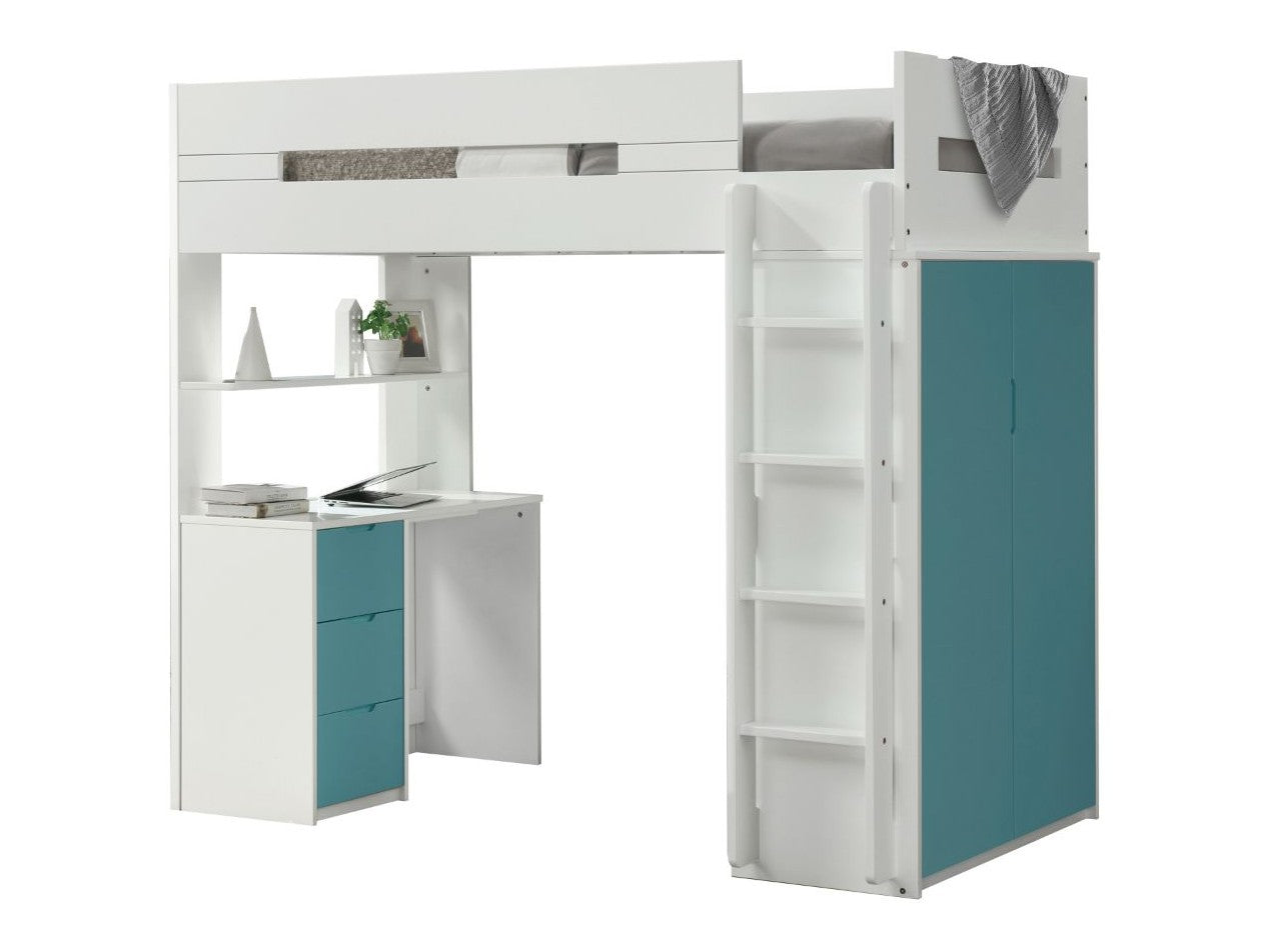 Nerice White & Teal Loft Bed - Ornate Home